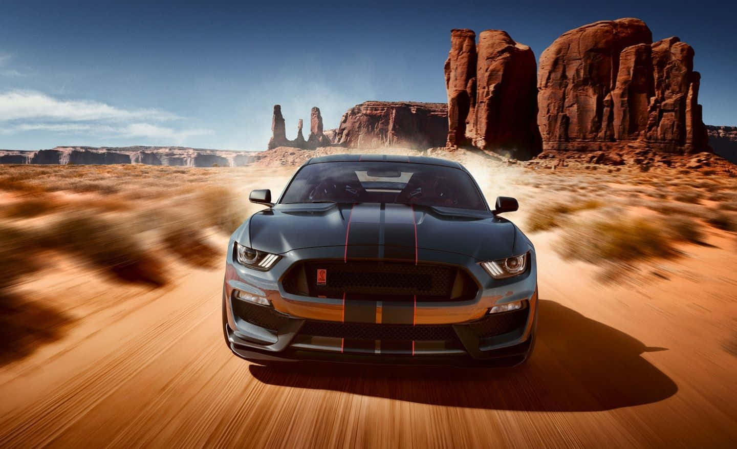 Ford Mustang Shelby GT350, black, orange stripes, HD Desktop Wallpaper