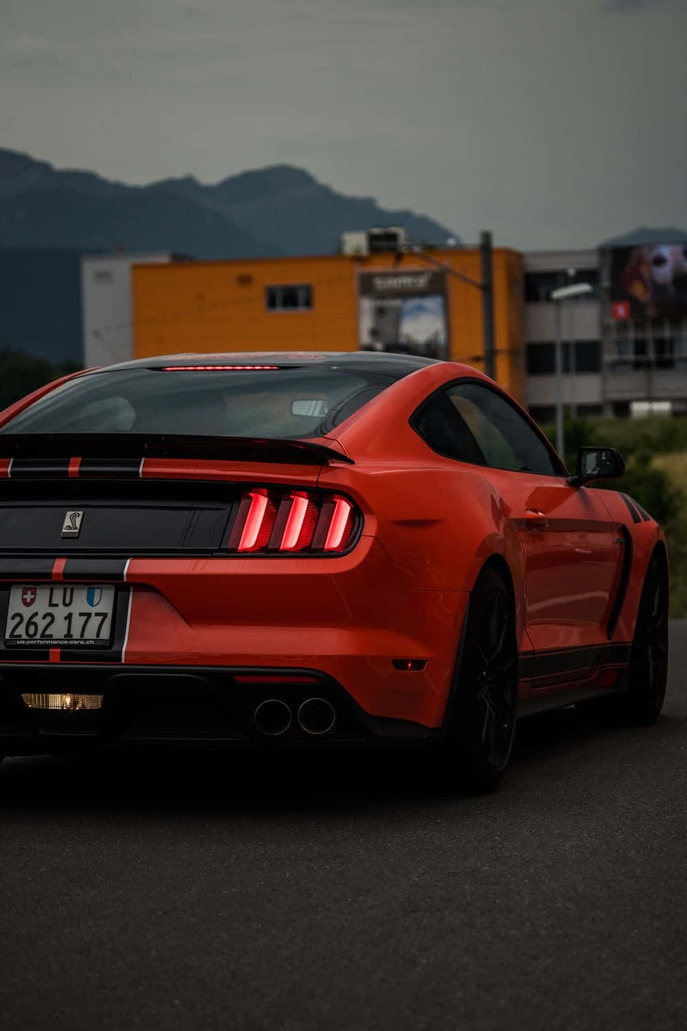 Shelby Ford Mustang, vibrant red, glowing taillights, HD Phone Wallpaper