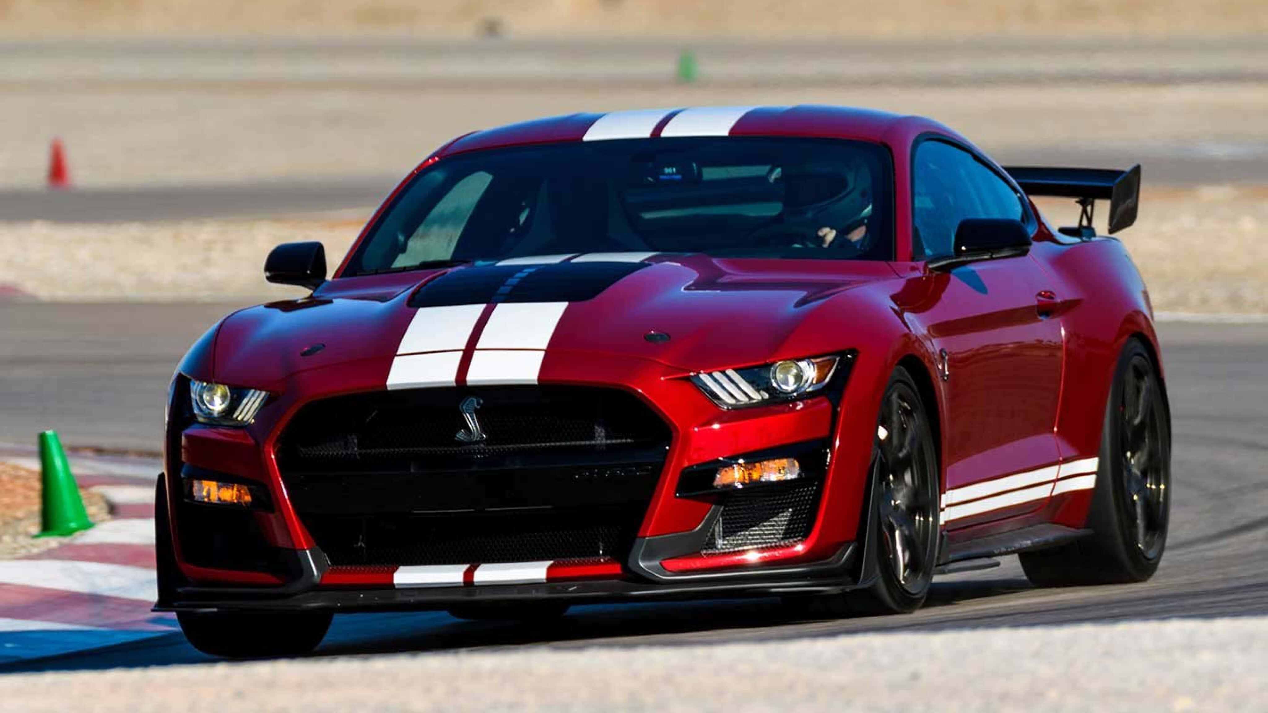 Ford Mustang Shelby GT500, red, white racing stripes, 4K Desktop Wallpaper