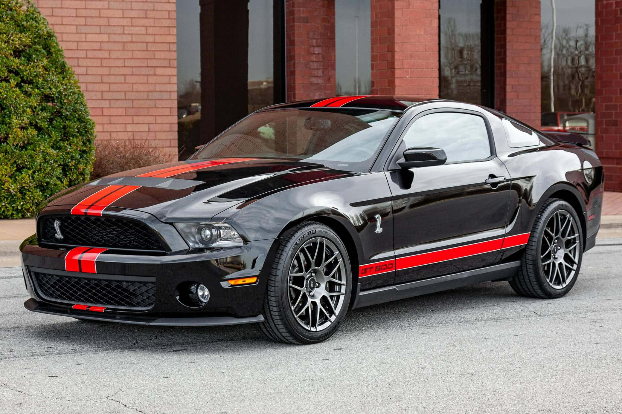 Ford Mustang Shelby GT500, glossy black, bold red racing stripes, Full HD Desktop Wallpaper