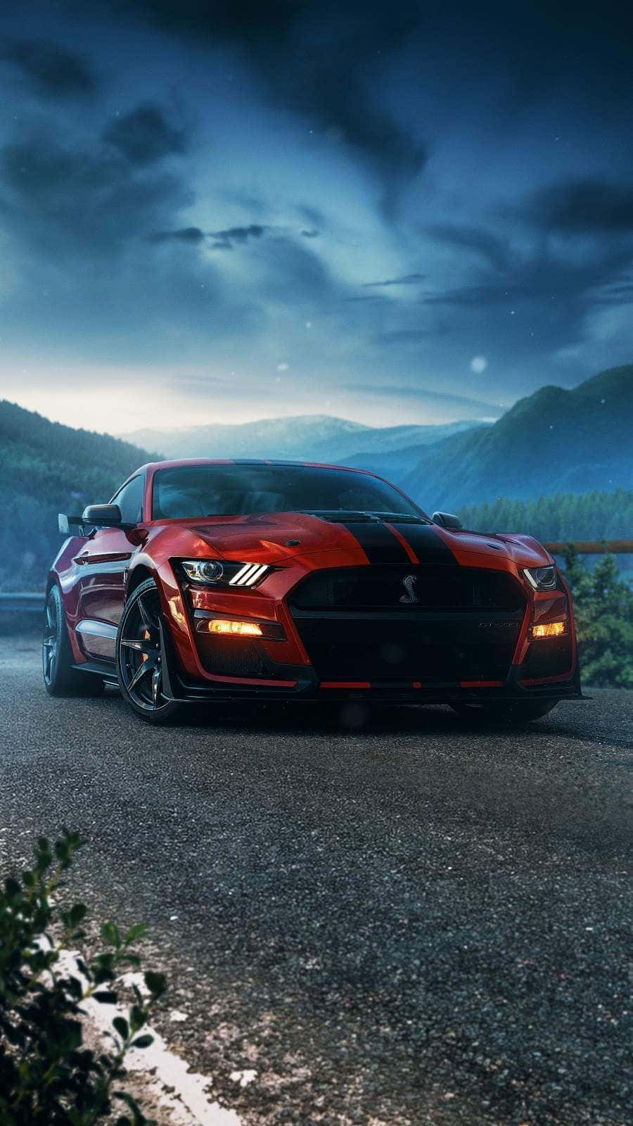 Shelby Ford Mustang, red, black stripes, HD Phone Wallpaper