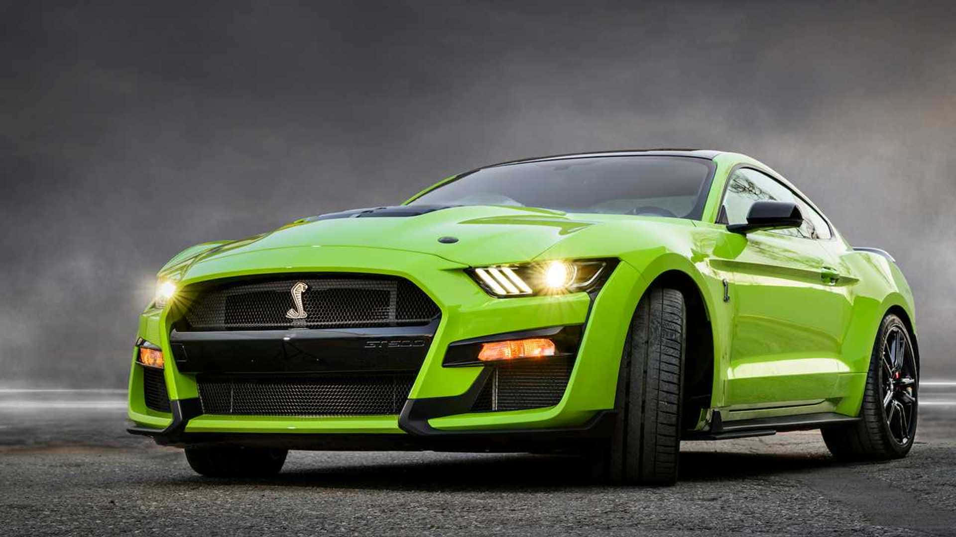 Ford Mustang Shelby GT500, lime green, glowing headlights, Full HD Desktop Wallpaper