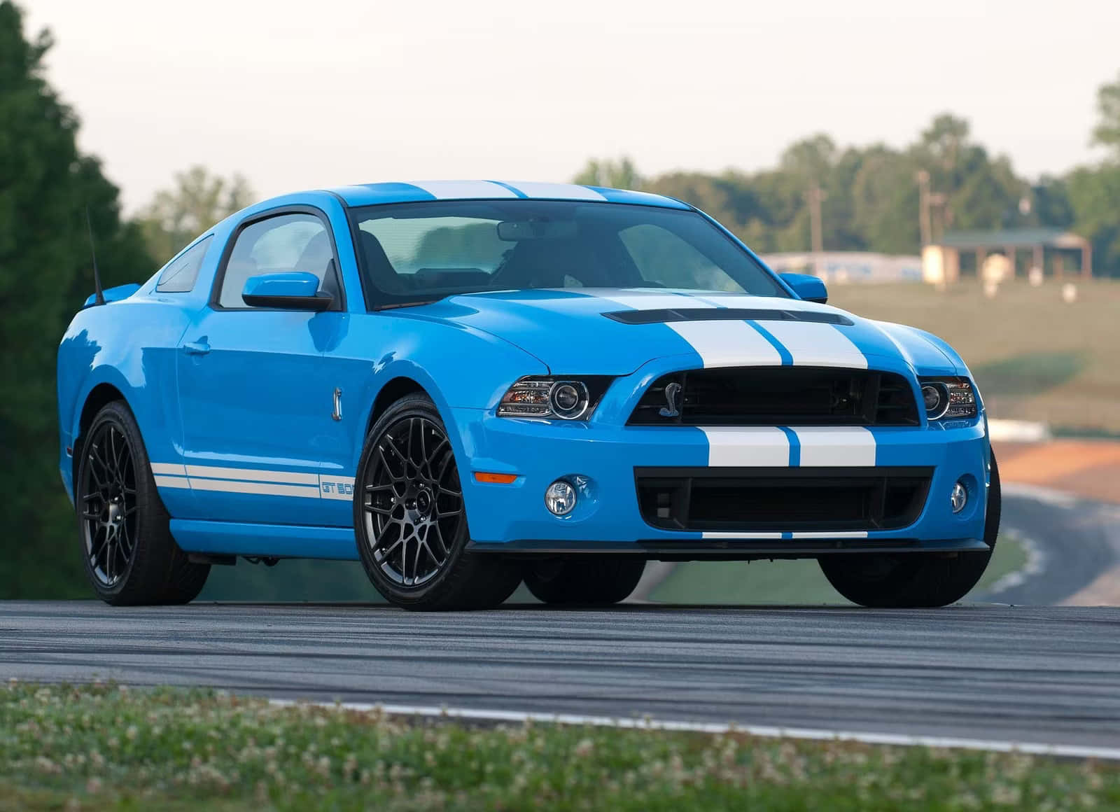 Ford Mustang Shelby GT500, blue, white racing stripes, HD Desktop Wallpaper