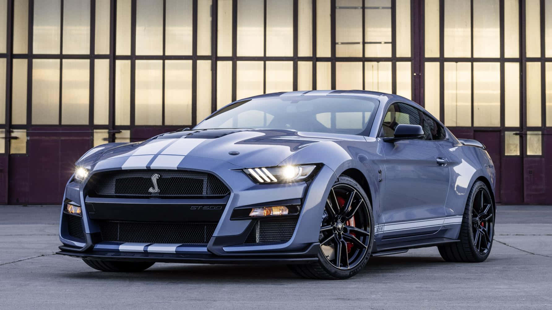 Ford Mustang Shelby GT500, blue, white racing stripes, HD Desktop Wallpaper