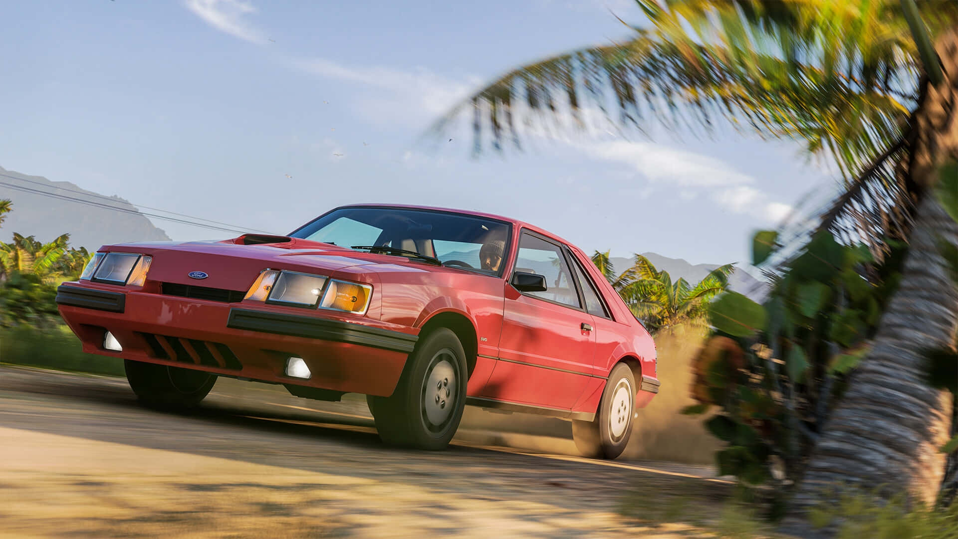 Ford Mustang SVO, red, dusty tropical road, Full HD Desktop Wallpaper