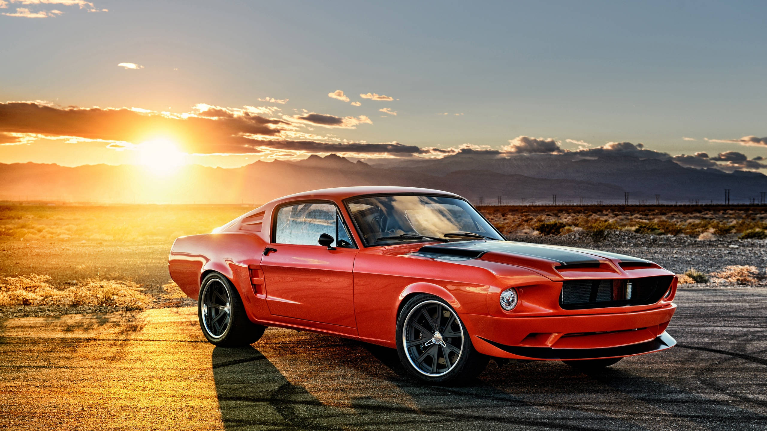 Ford Mustang, red, classic muscle car, 2K Desktop Wallpaper