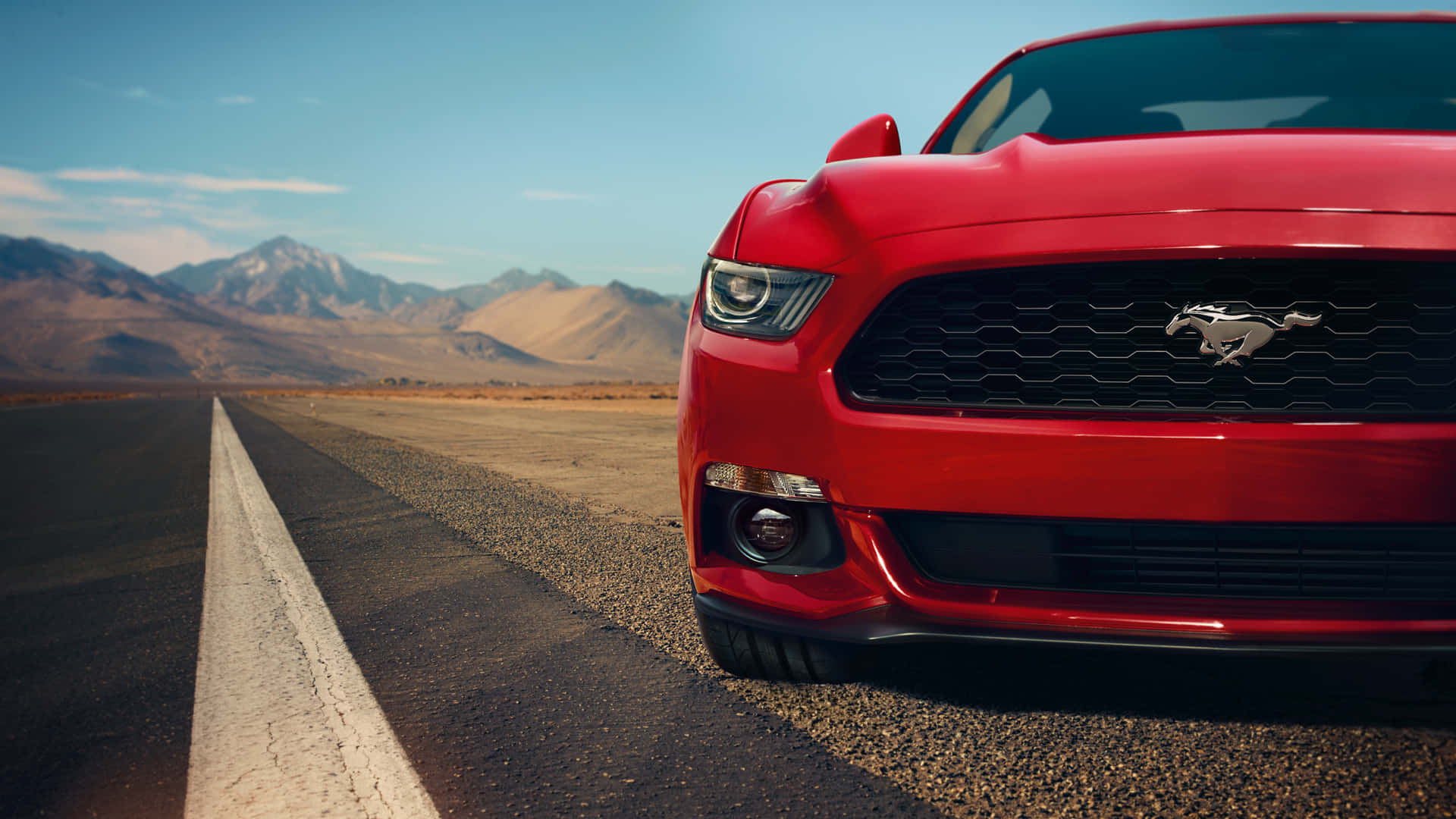 2017 Ford Mustang, vibrant red, desert highway, Full HD Desktop Wallpaper