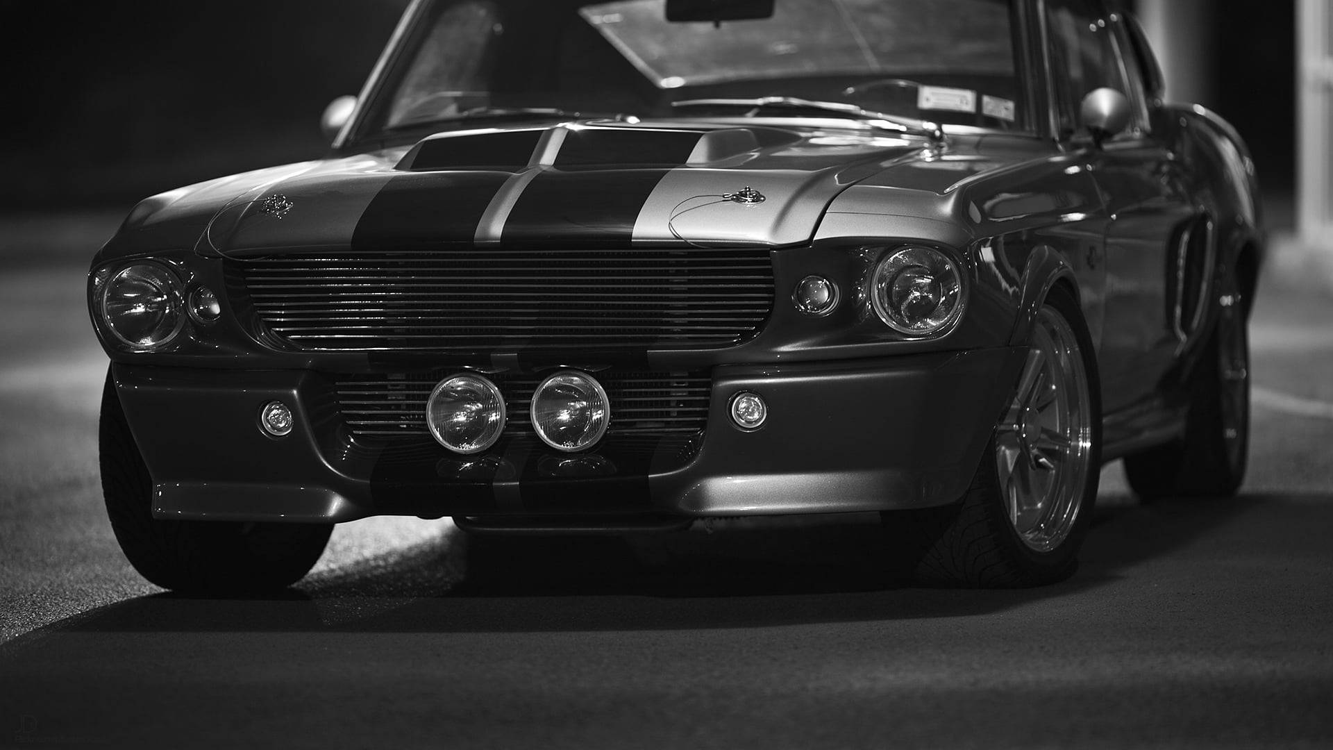 Ford Mustang, black, bold stripes, Full HD Desktop Wallpaper