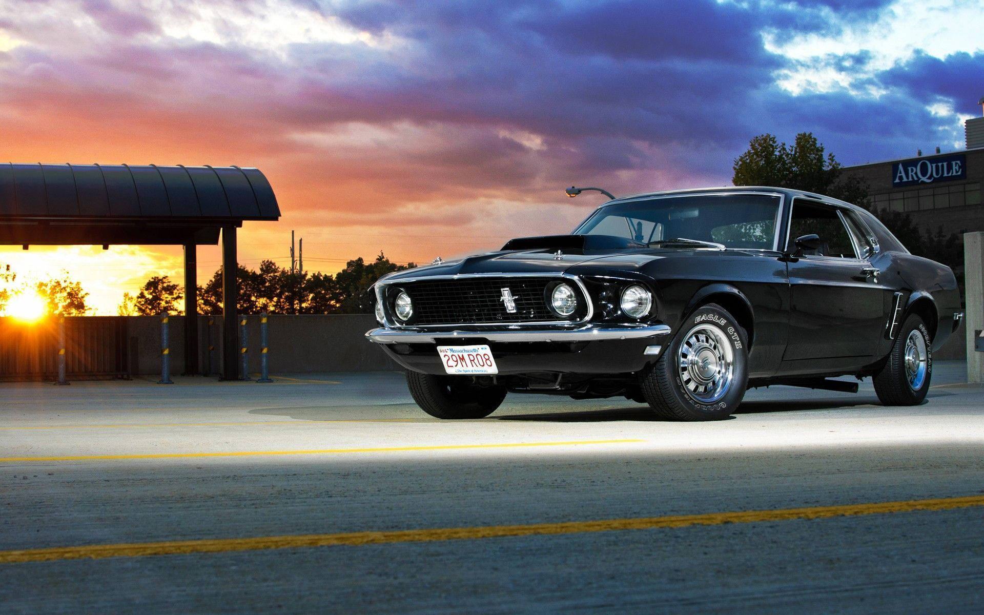 Ford Mustang, muscle car, sleek black, Full HD Desktop Wallpaper