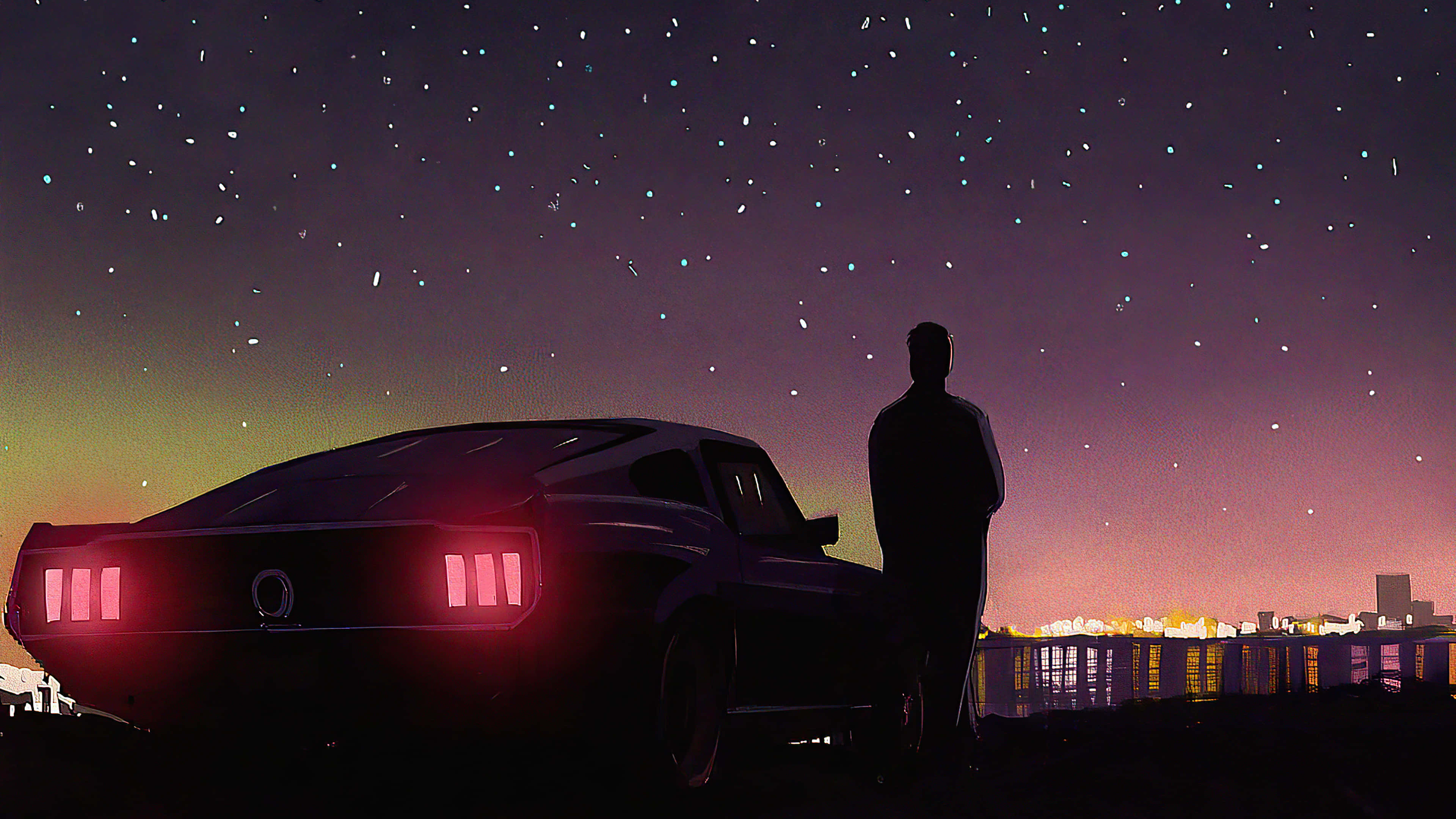 Ford Mustang, classic muscle car, starry twilight sky, 4K Desktop Wallpaper
