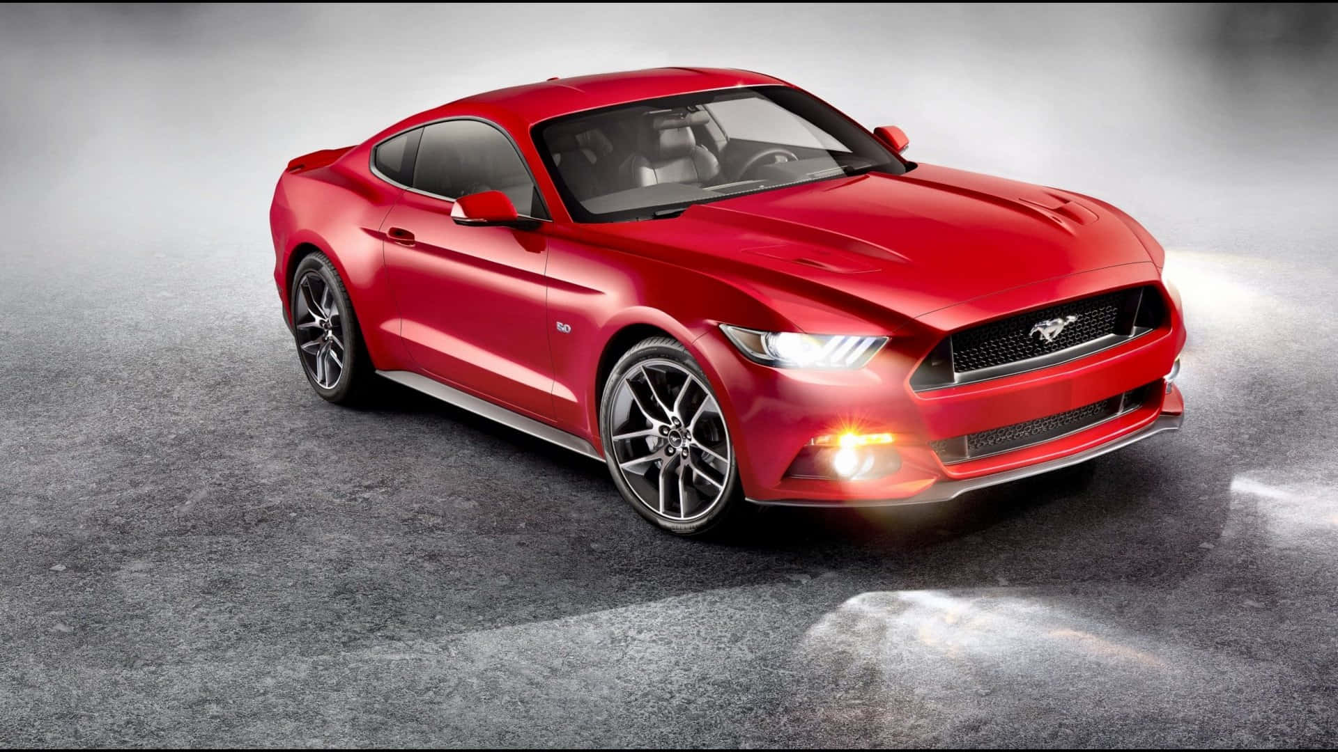 Ford Mustang 2015, glossy red, studio lights, Full HD Desktop Wallpaper