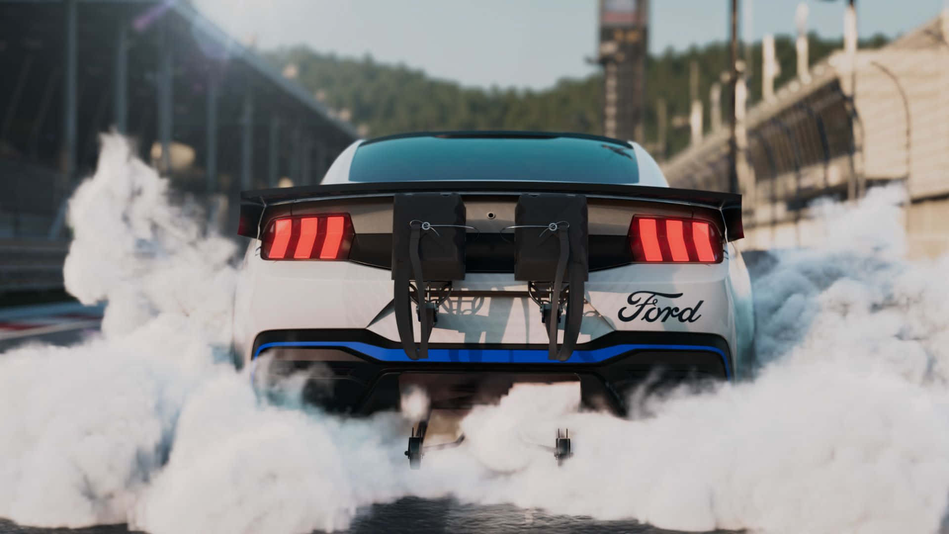 Ford Mustang, white, drifts aggressively, Full HD Desktop Wallpaper
