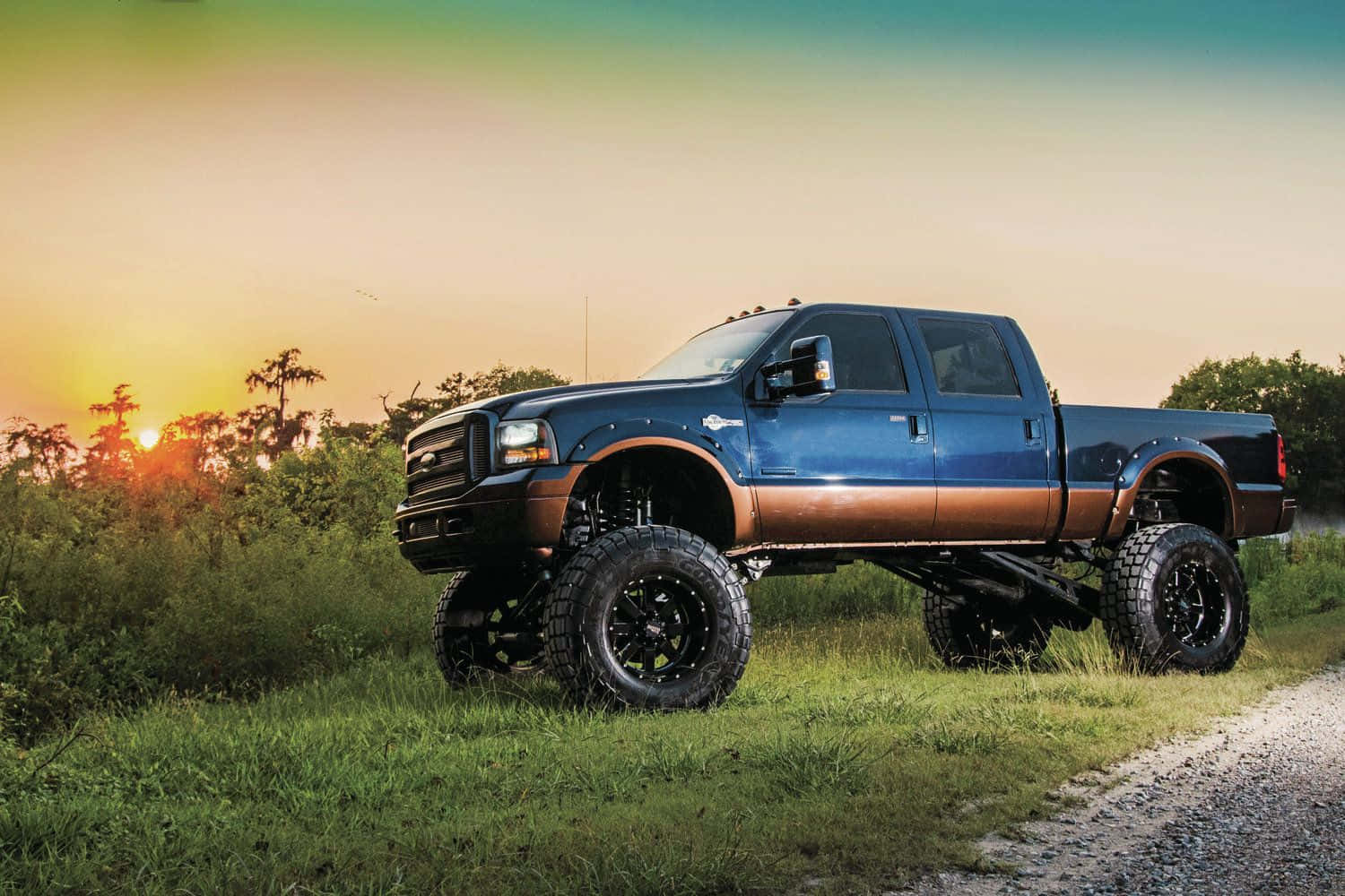 Ford F-150, blue, lifted, HD Desktop Wallpaper