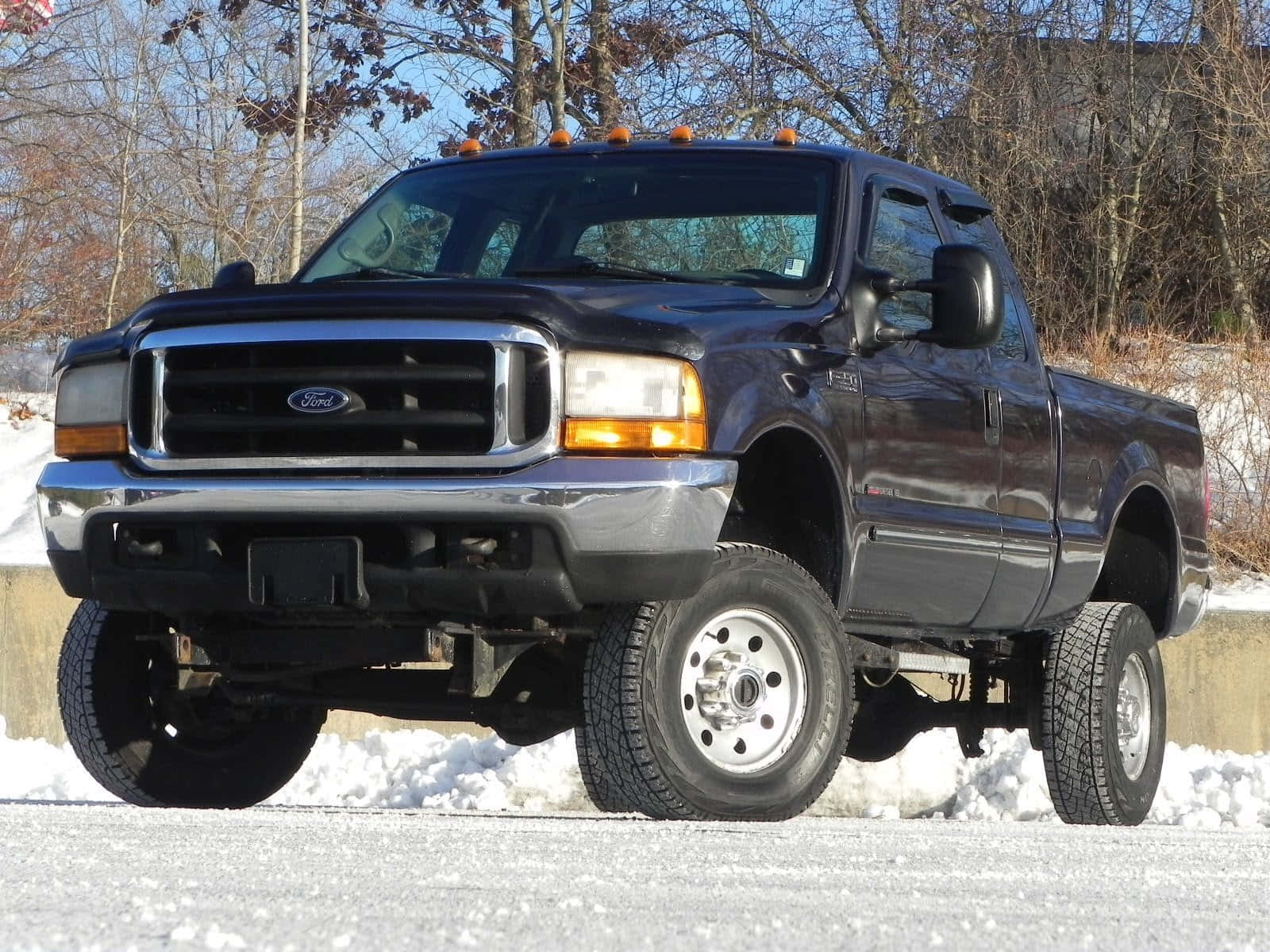 Ford F-250, black, snowy ground, HD Desktop Wallpaper