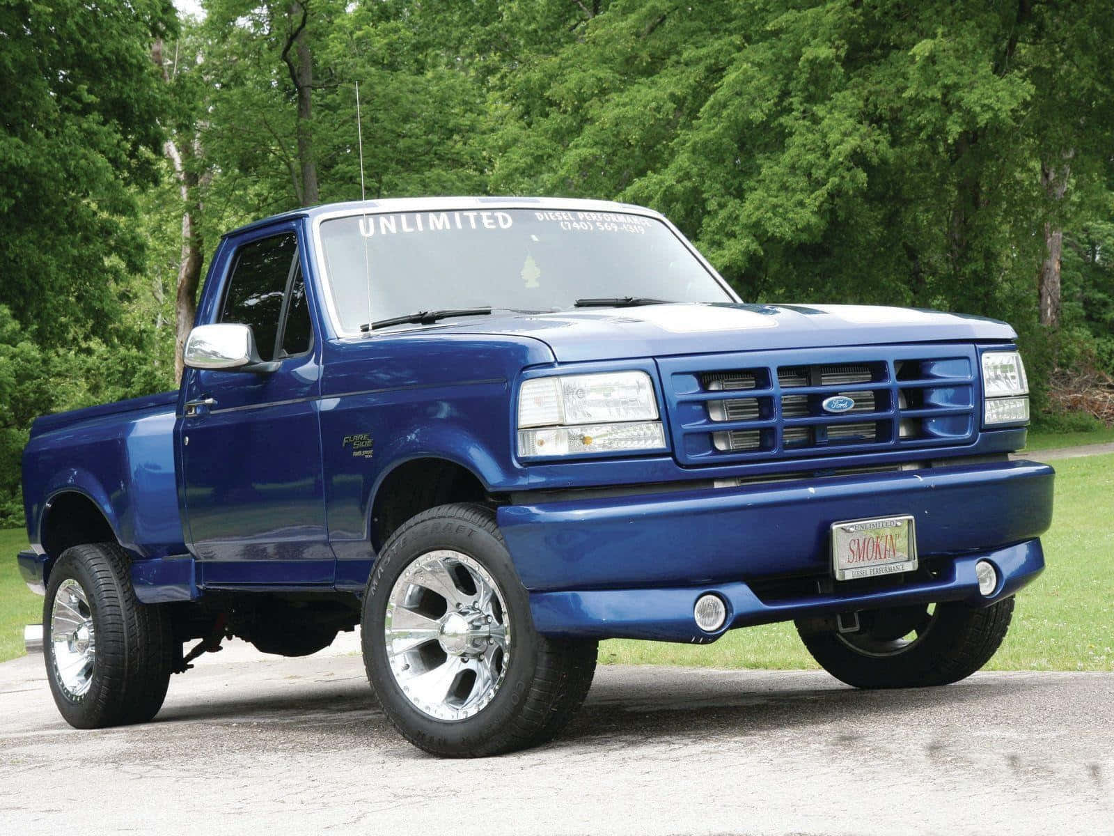 Ford F-150, glossy blue, chrome wheels, HD Desktop Wallpaper