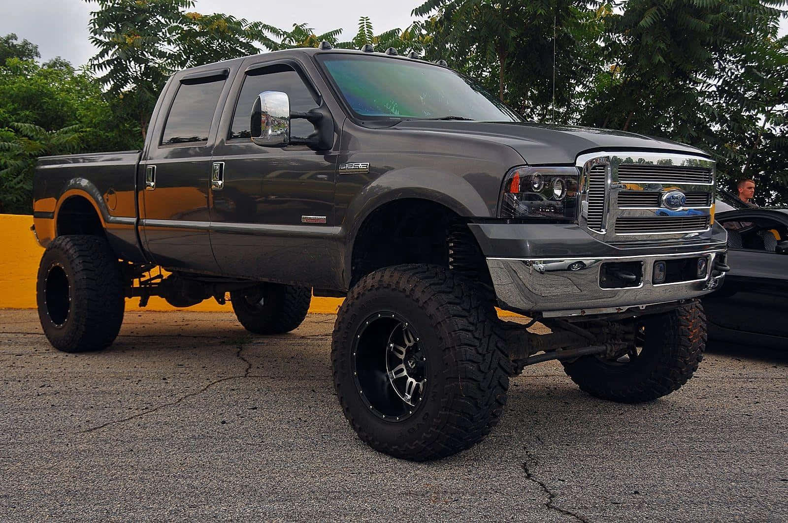 Ford F-250, gray, oversized tires, HD Desktop Wallpaper