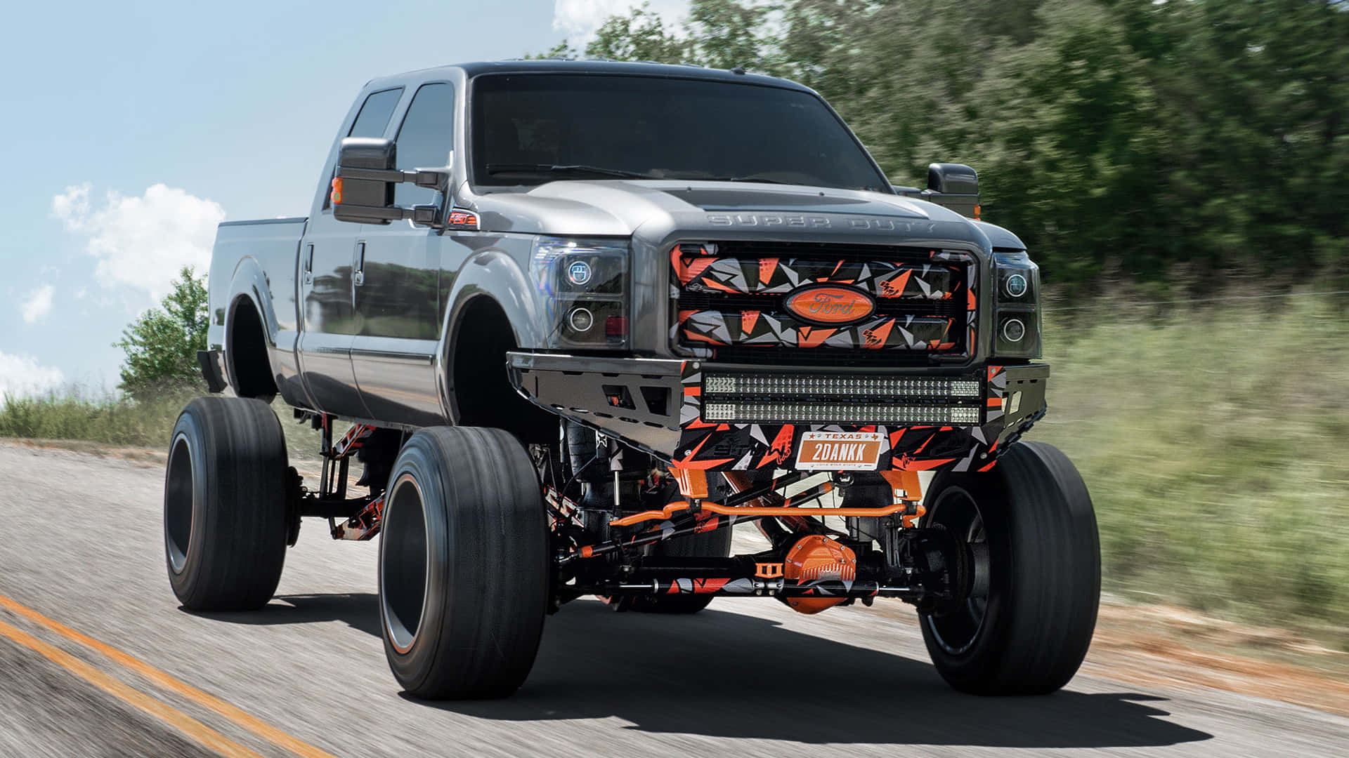 Ford Powerstroke, silver, lifted monster truck, Full HD Desktop Wallpaper