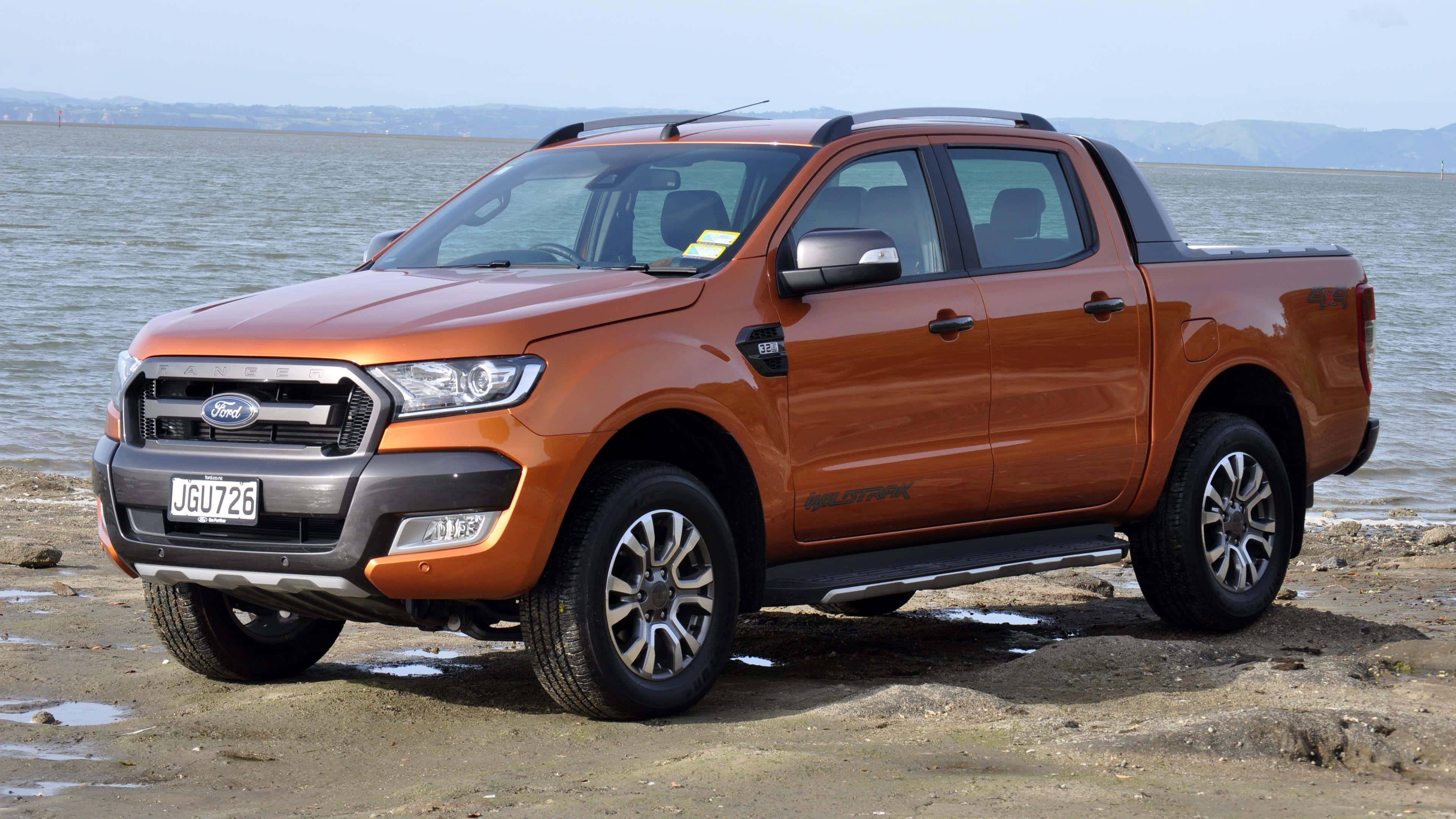 Ford Ranger, orange, muddy shoreline, 4K Desktop Wallpaper