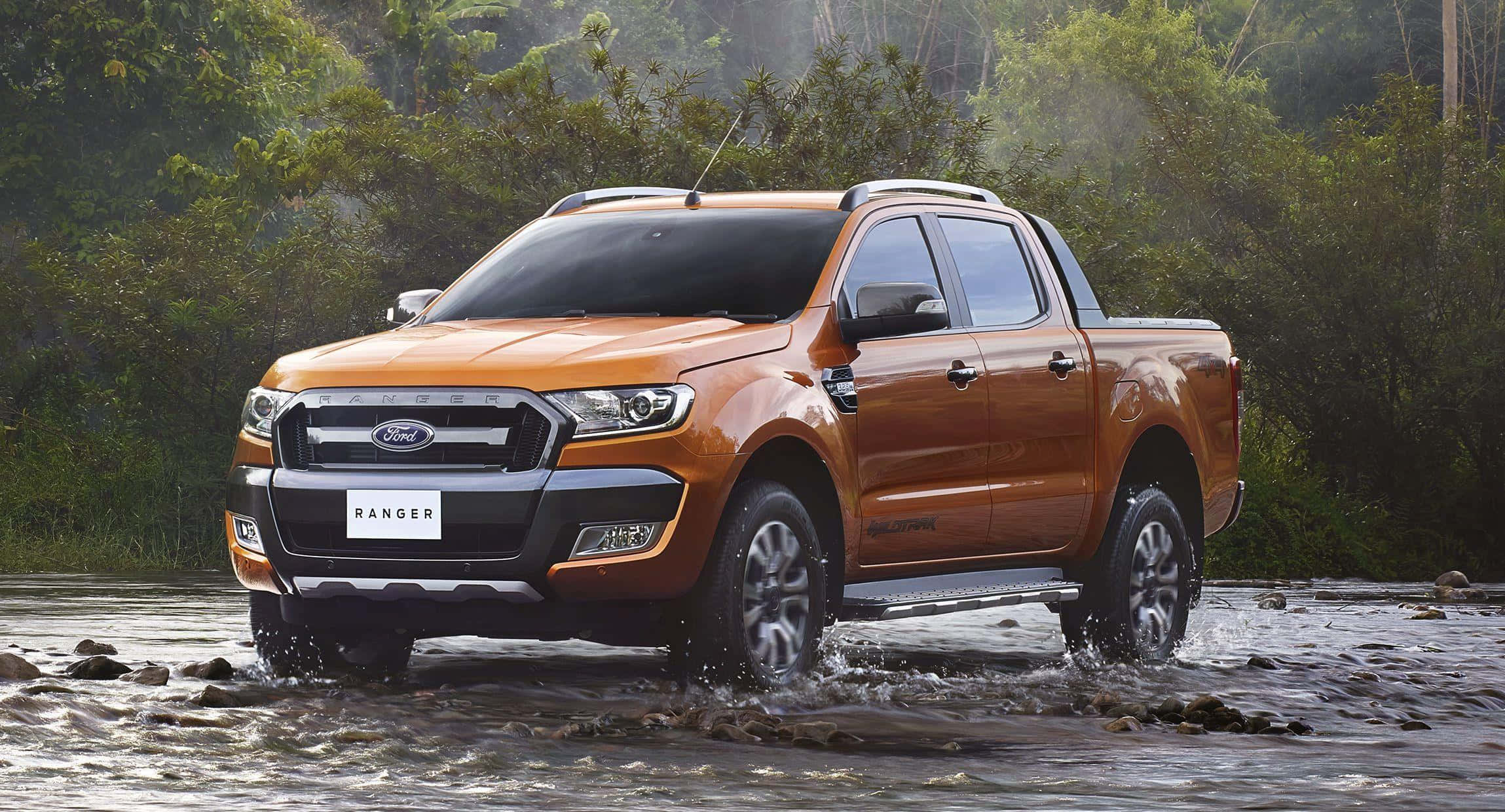 Ford Ranger, orange, rocky stream, Full HD Desktop Wallpaper