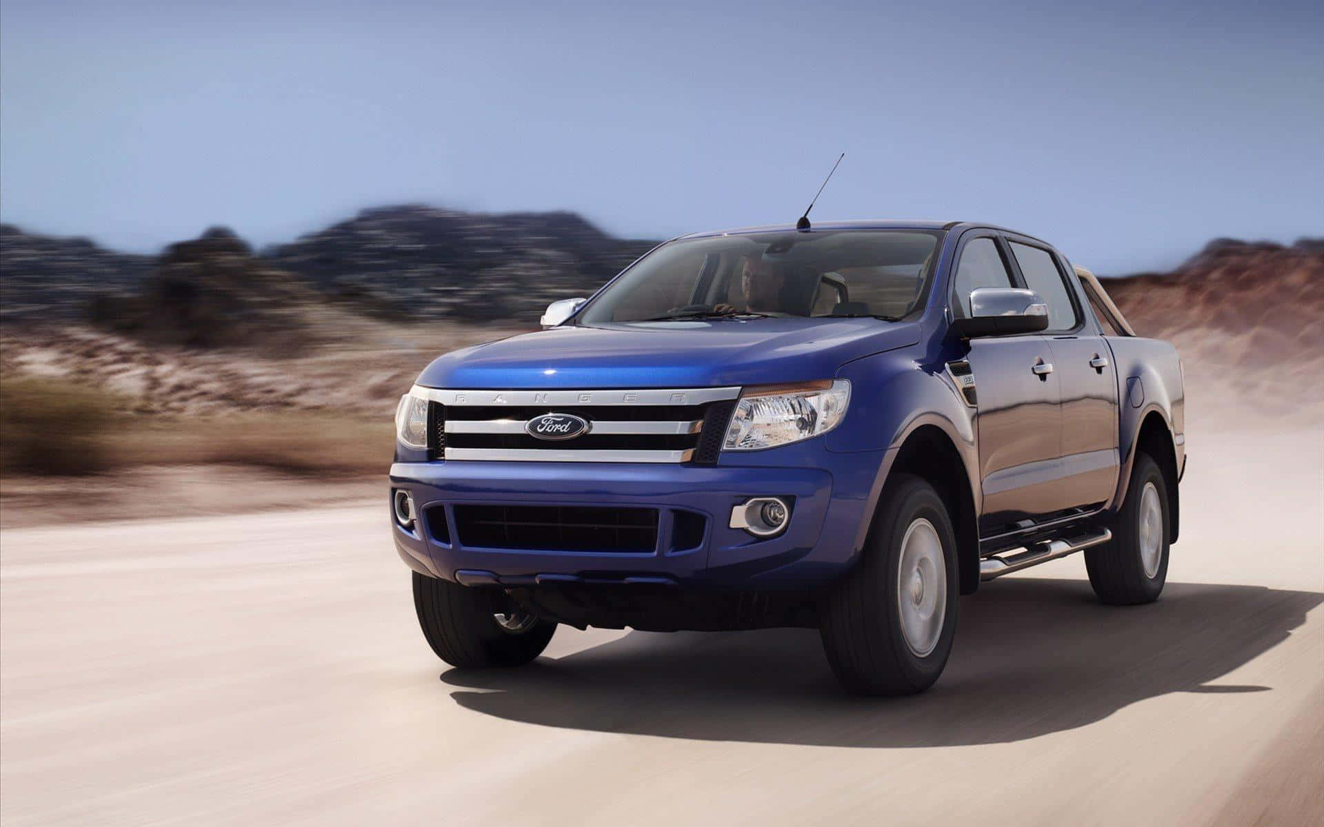 Ford Ranger, vibrant blue, dusty desert road, Full HD Desktop Wallpaper