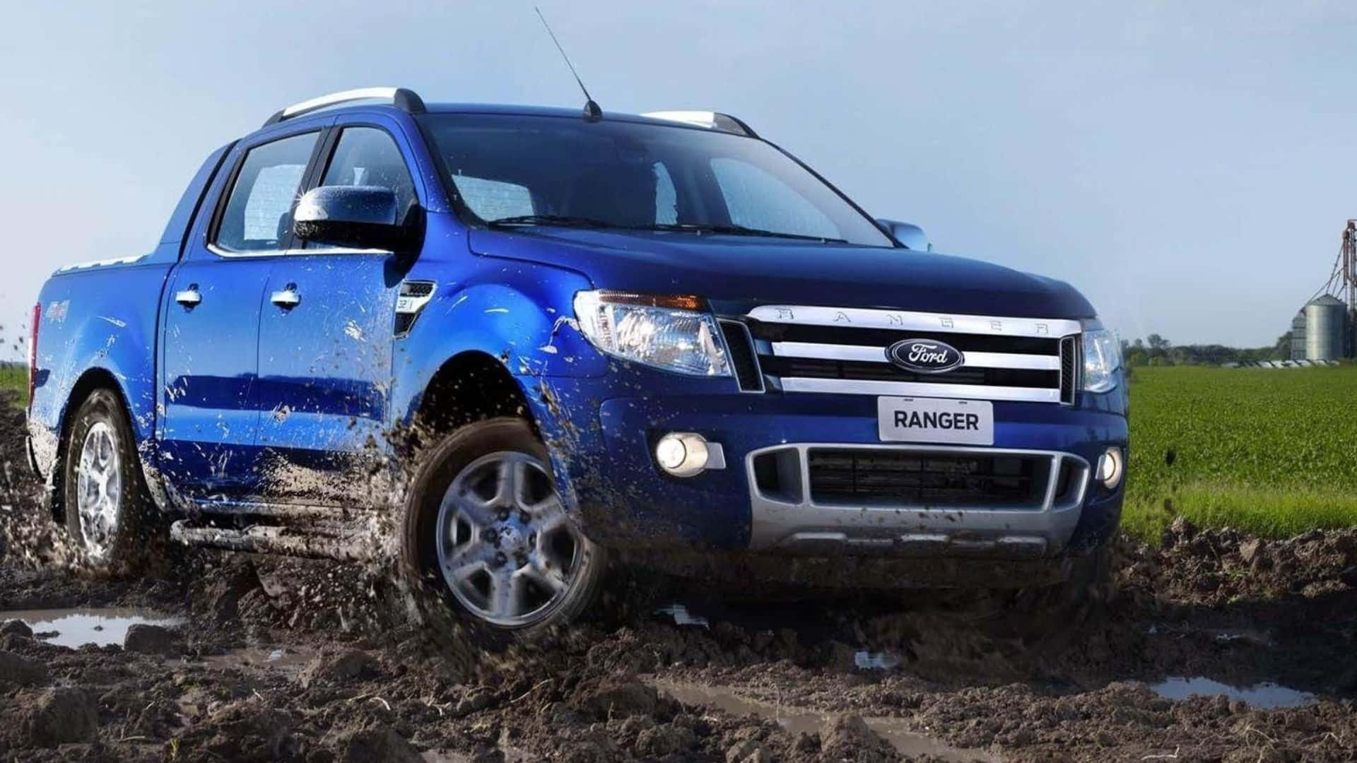 Ford Ranger, vibrant blue, muddy terrain, Full HD Desktop Wallpaper