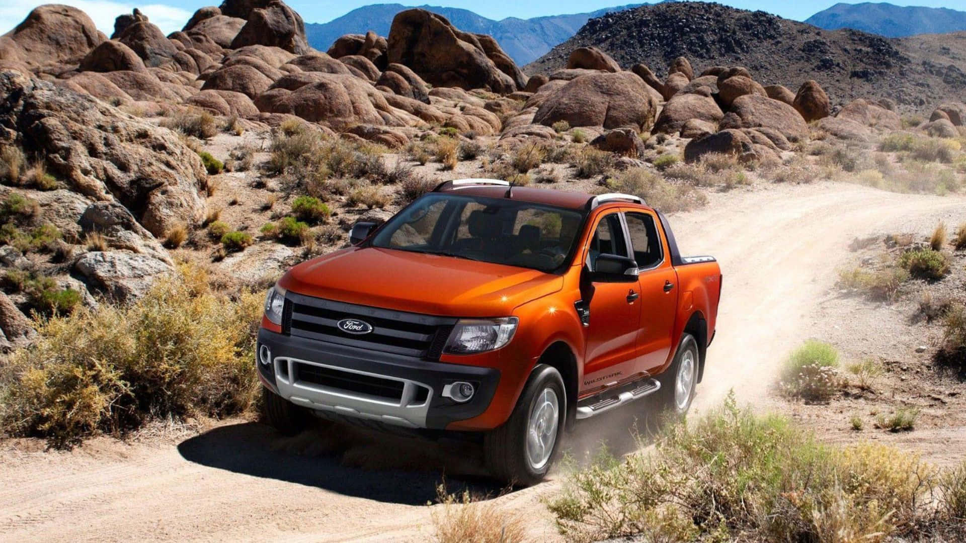 Ford Ranger, vibrant orange, rugged desert trail, Full HD Desktop Wallpaper