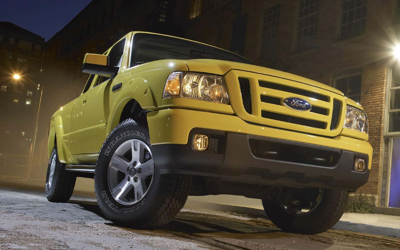 Ford Ranger, vibrant yellow, night, HD Desktop Wallpaper