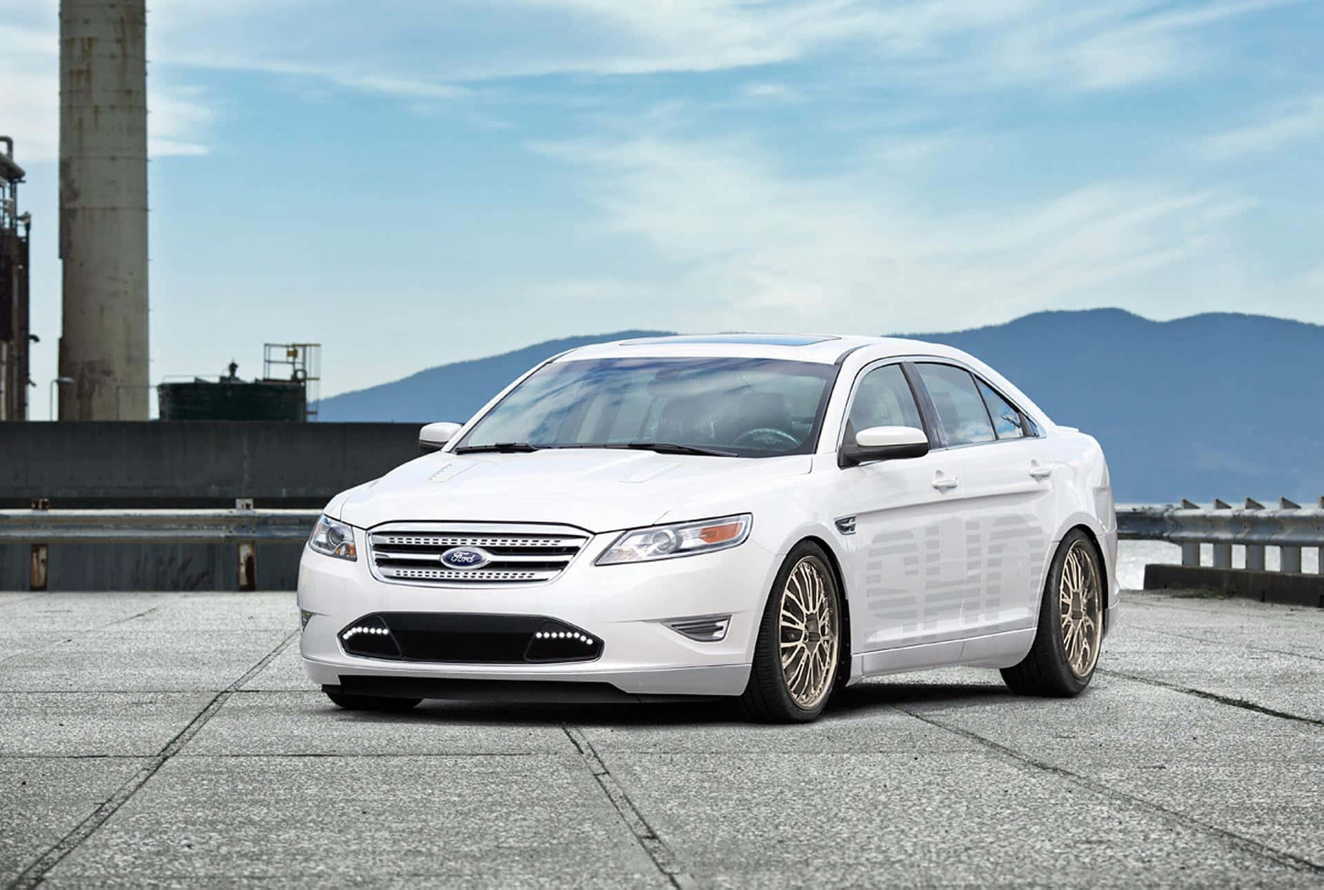 Ford Taurus, white, gold rims, Full HD Desktop Wallpaper