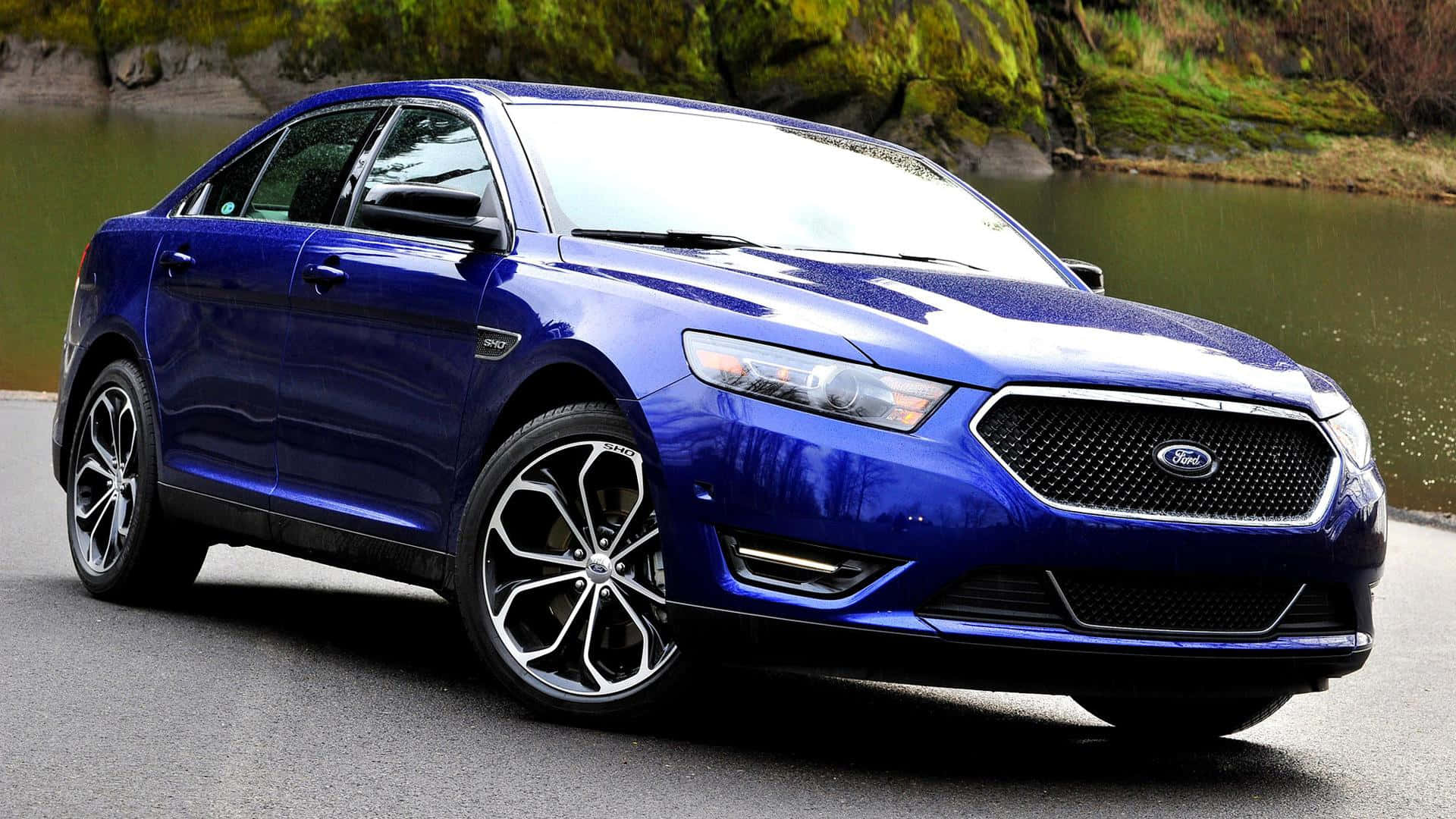 Ford Taurus, glossy blue, asphalt, Full HD Desktop Wallpaper