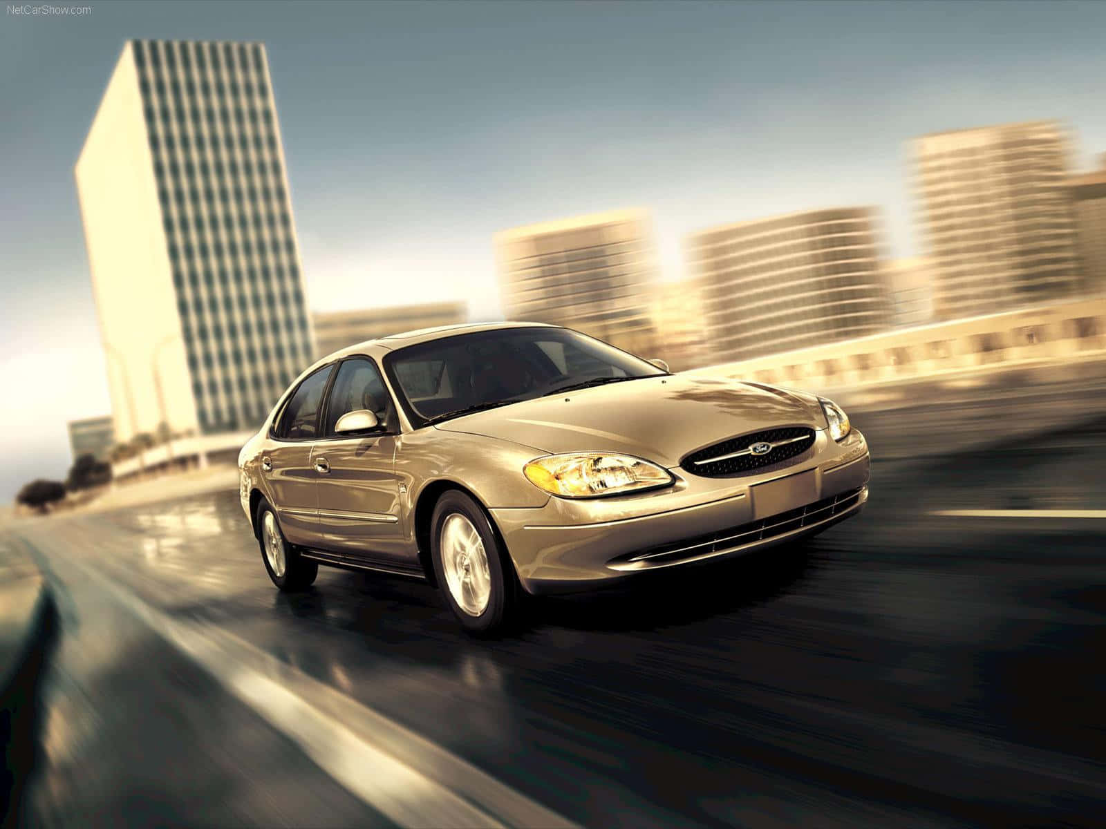 Ford Taurus, gold sedan, wet city highway, HD Desktop Wallpaper