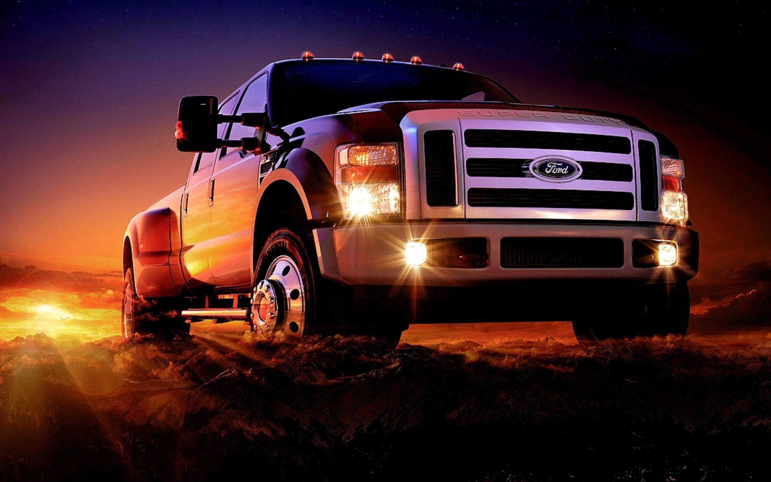 Ford F 350, pickup truck, glowing headlights, 2K Desktop Wallpaper