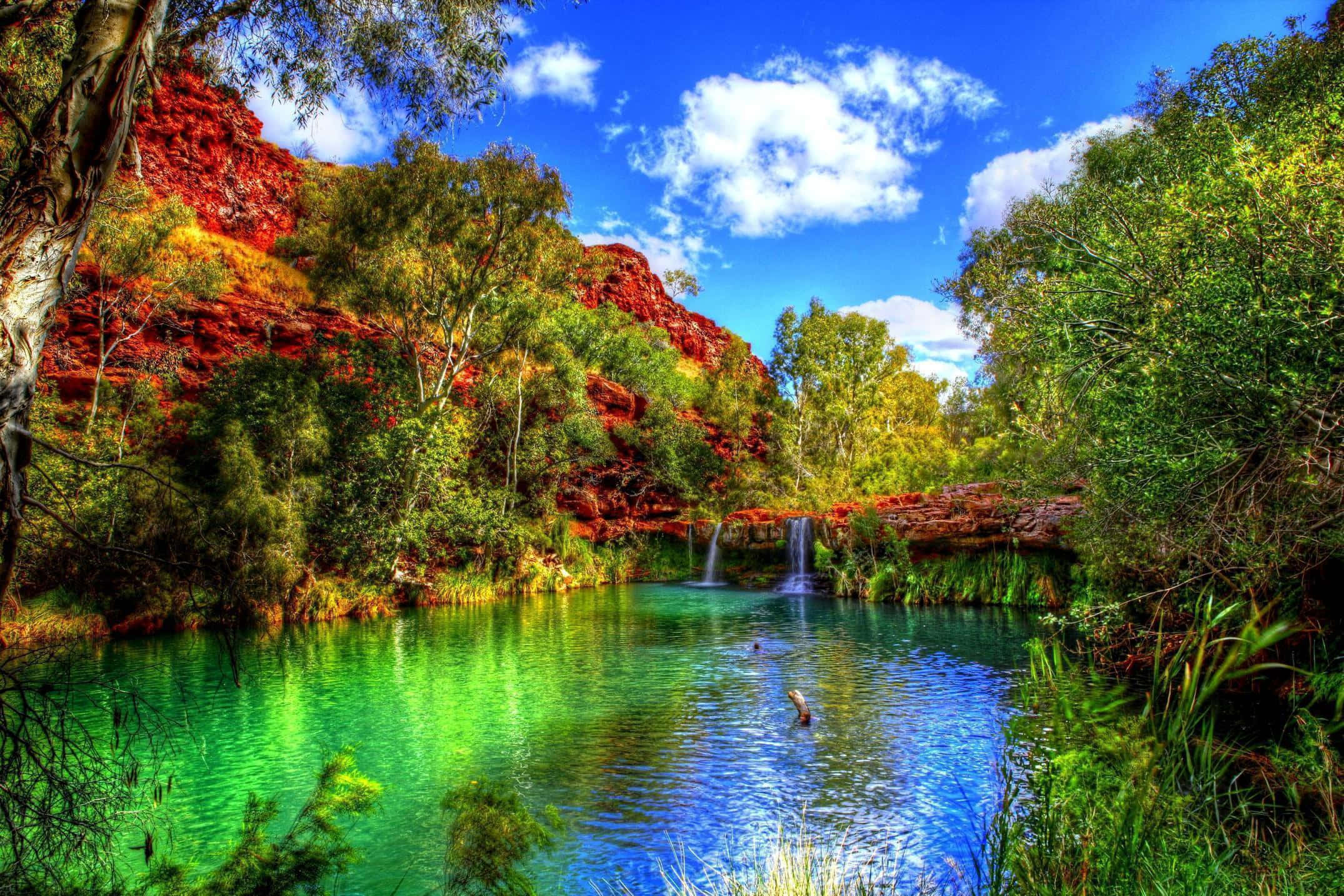 Scenic Desktop Hidden Lake In Forest, turquoise waters, lush greenery, Full HD Desktop Wallpaper