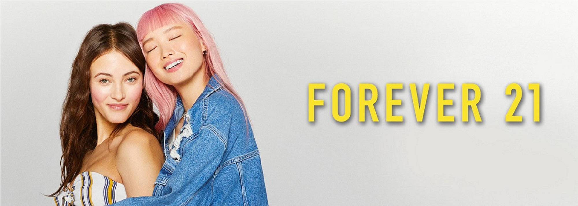 Forever 21, pink hair, yellow Forever 21 text, Full HD Desktop Wallpaper