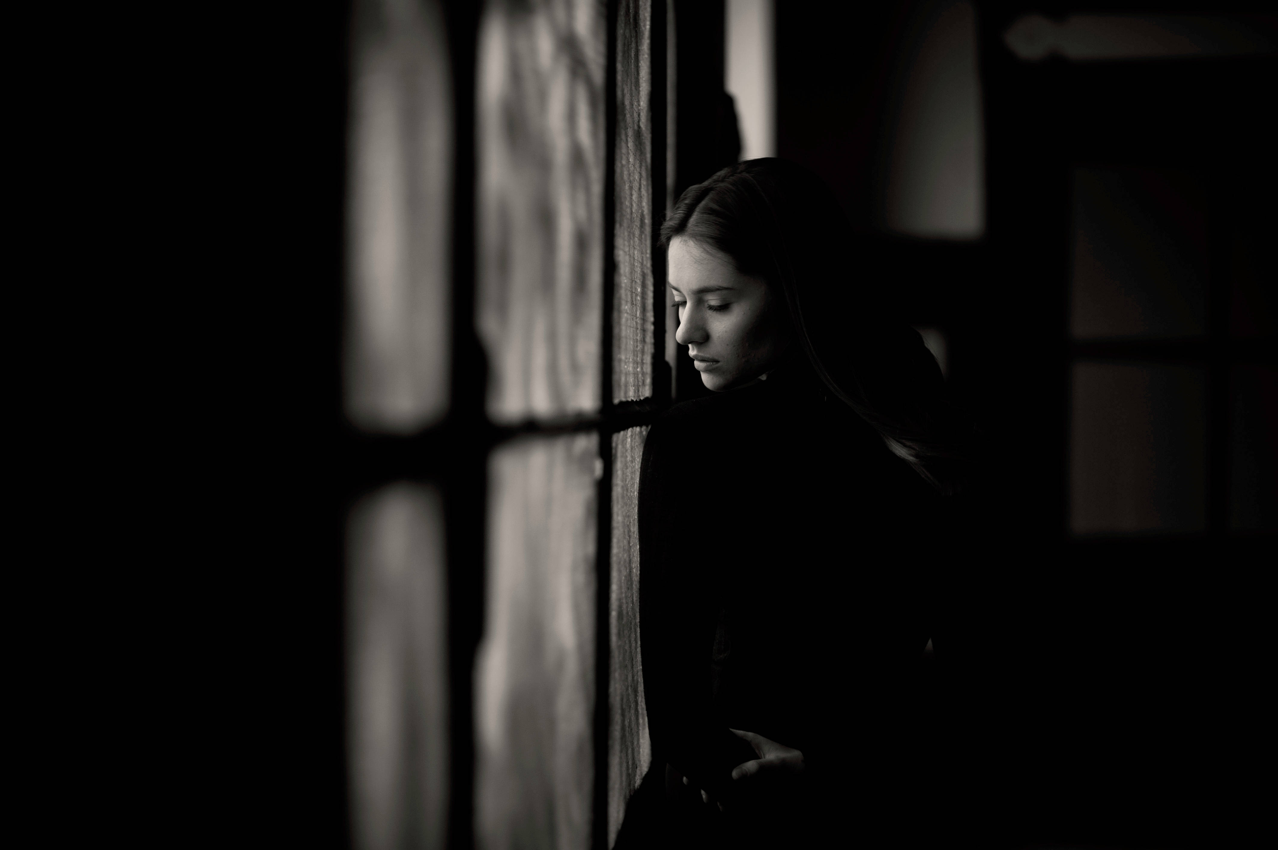 Forever Alone, sad girl, narrow window, 4K Desktop Wallpaper