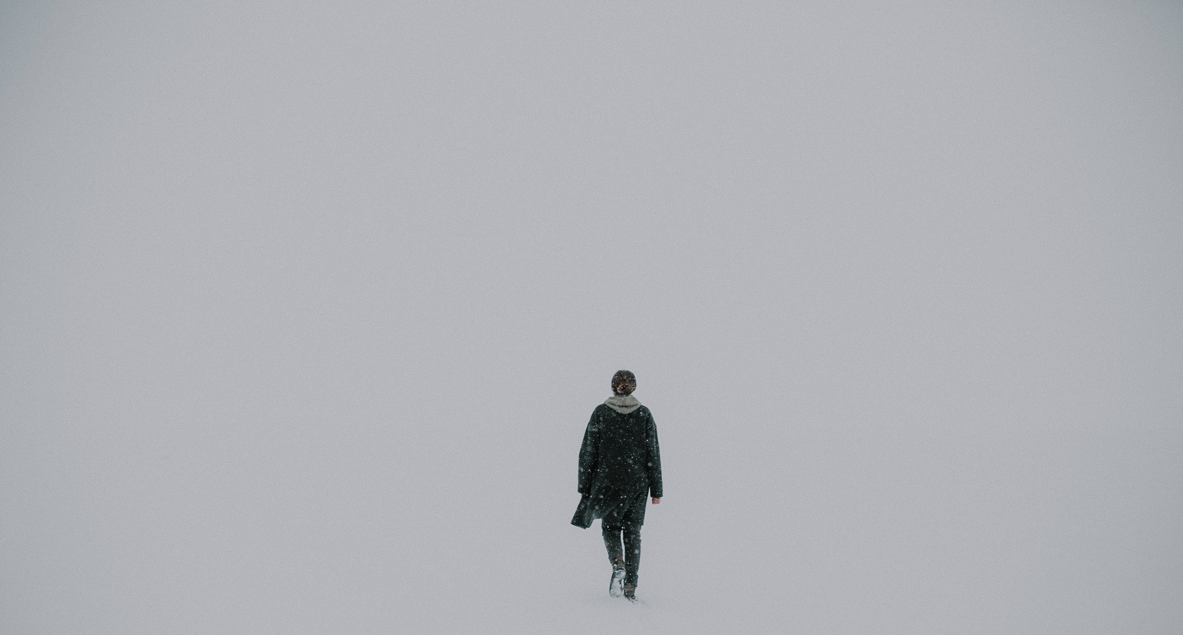 Forever Alone, snowy field, dark coat, 4K Desktop Wallpaper