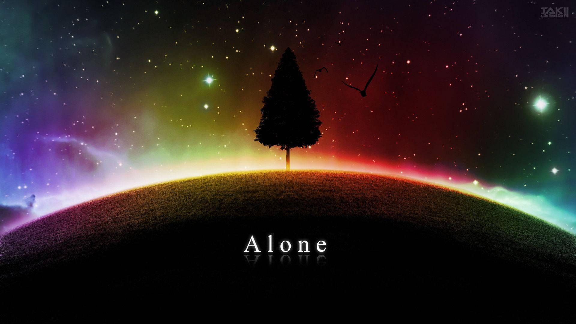 Forever Alone, colorful galaxy, lone tree, Full HD Desktop Wallpaper