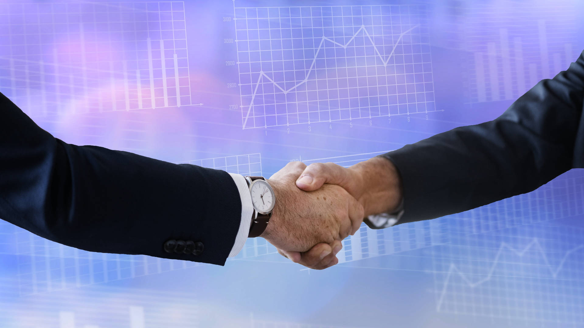 businessmen in suits, glowing blue background, financial charts and graphs, Full HD Desktop Wallpaper