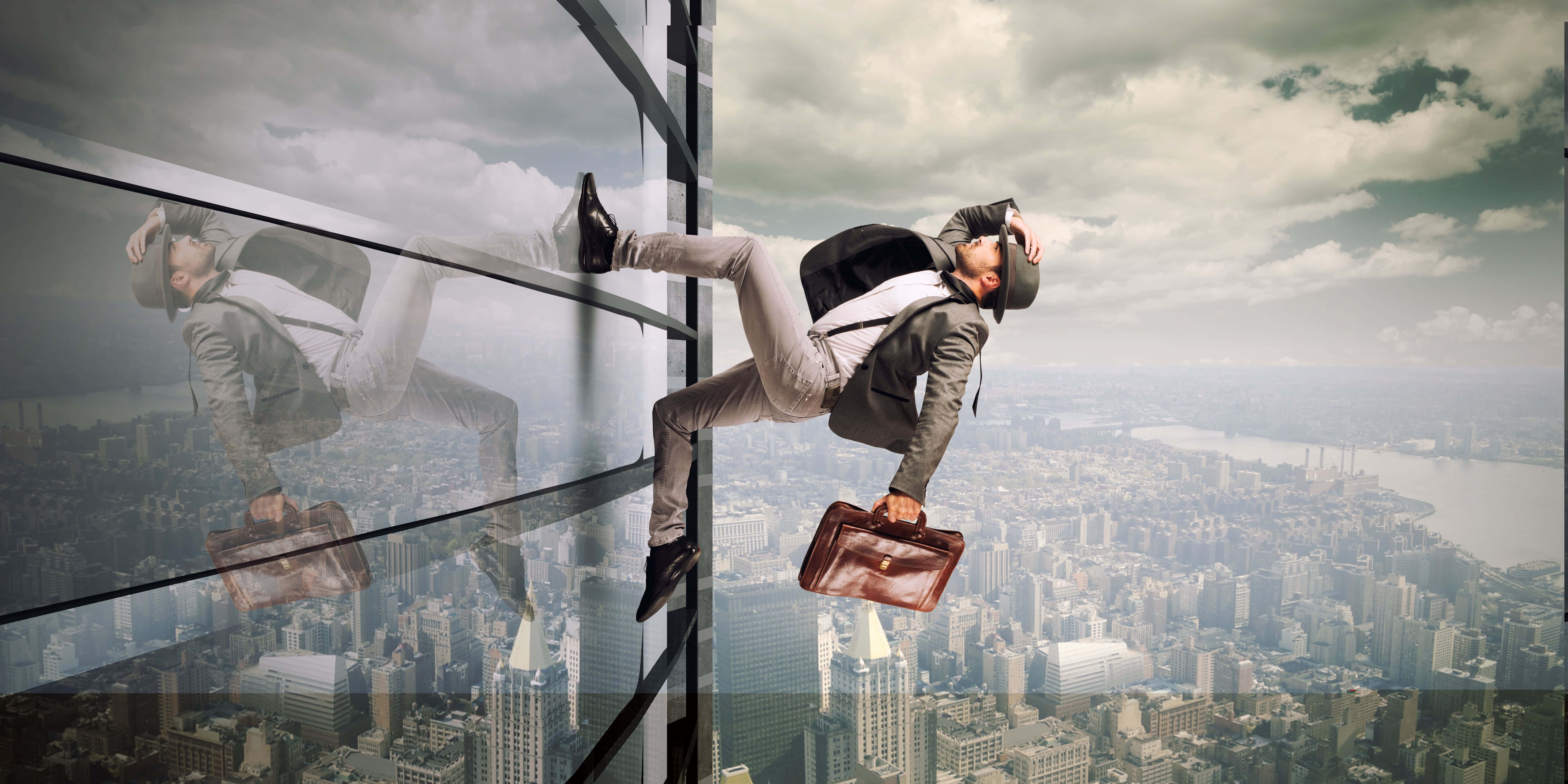 Resilient Man I, suit and tie, skyscraper glass wall, 5K Desktop Wallpaper