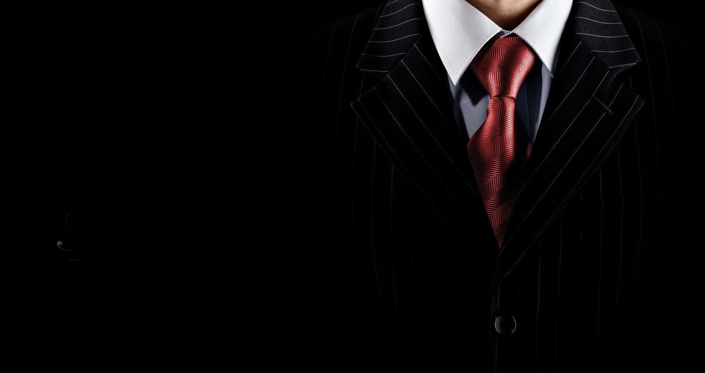 black pinstripe suit, red tie, stark black background, Full HD Desktop Wallpaper
