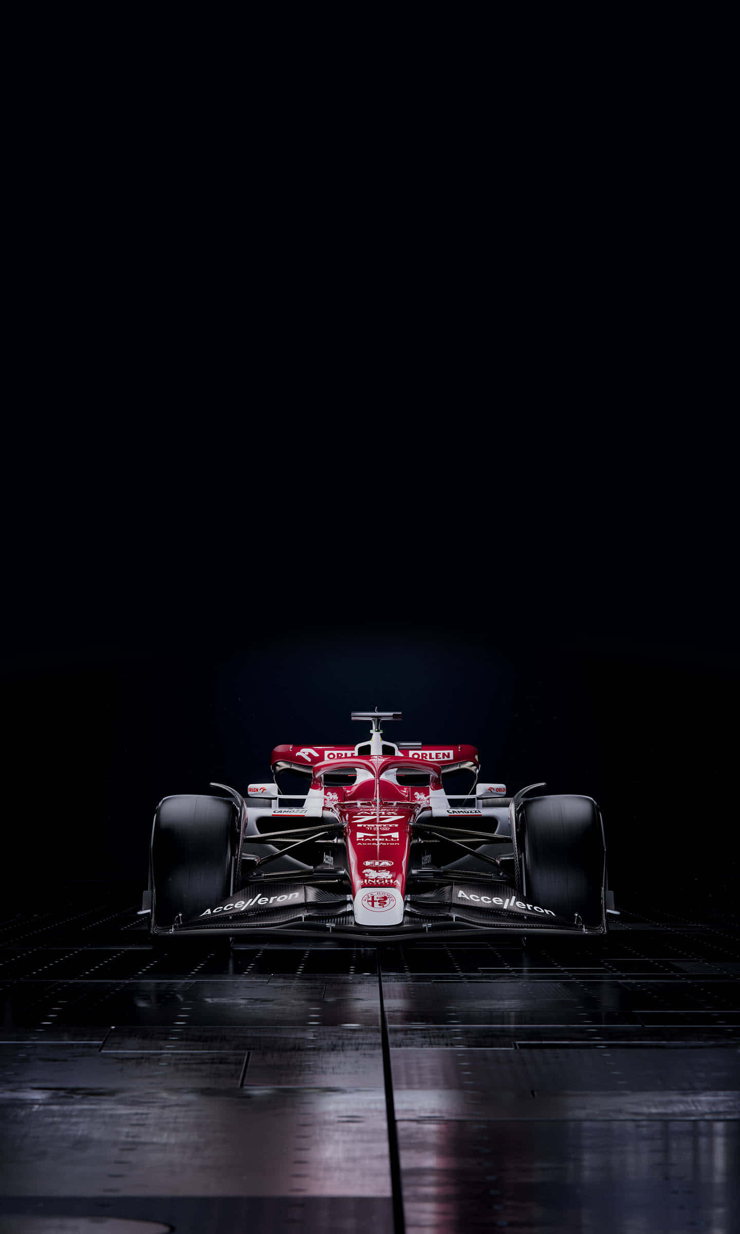 Formula 1, red and black Formula 1 car, dark grid floor, Full HD Phone Wallpaper