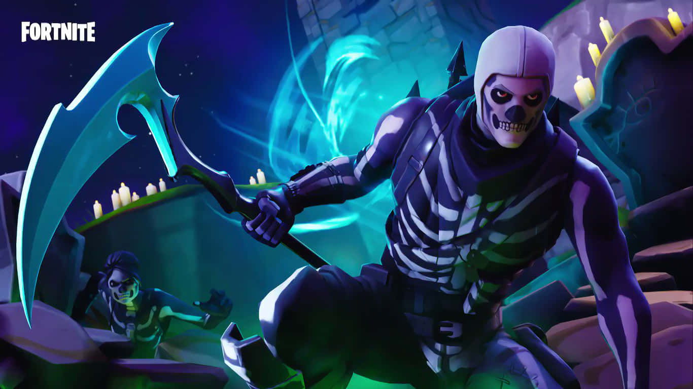 Fortnite, skeleton warrior, glowing blue scythe, HD Desktop Wallpaper
