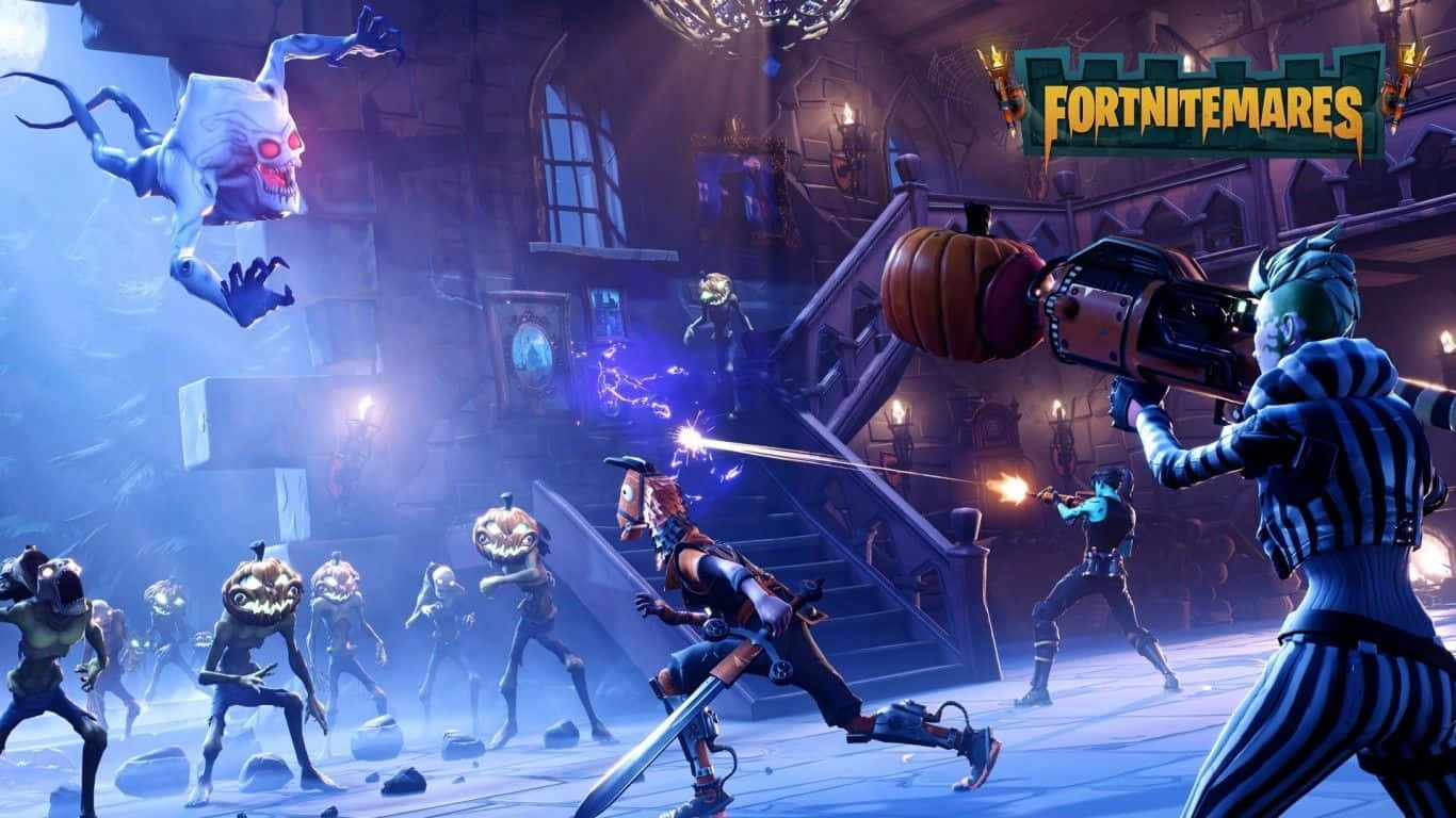 Fortnite, 1366x768, glowing pumpkin-headed zombies, HD Desktop Wallpaper