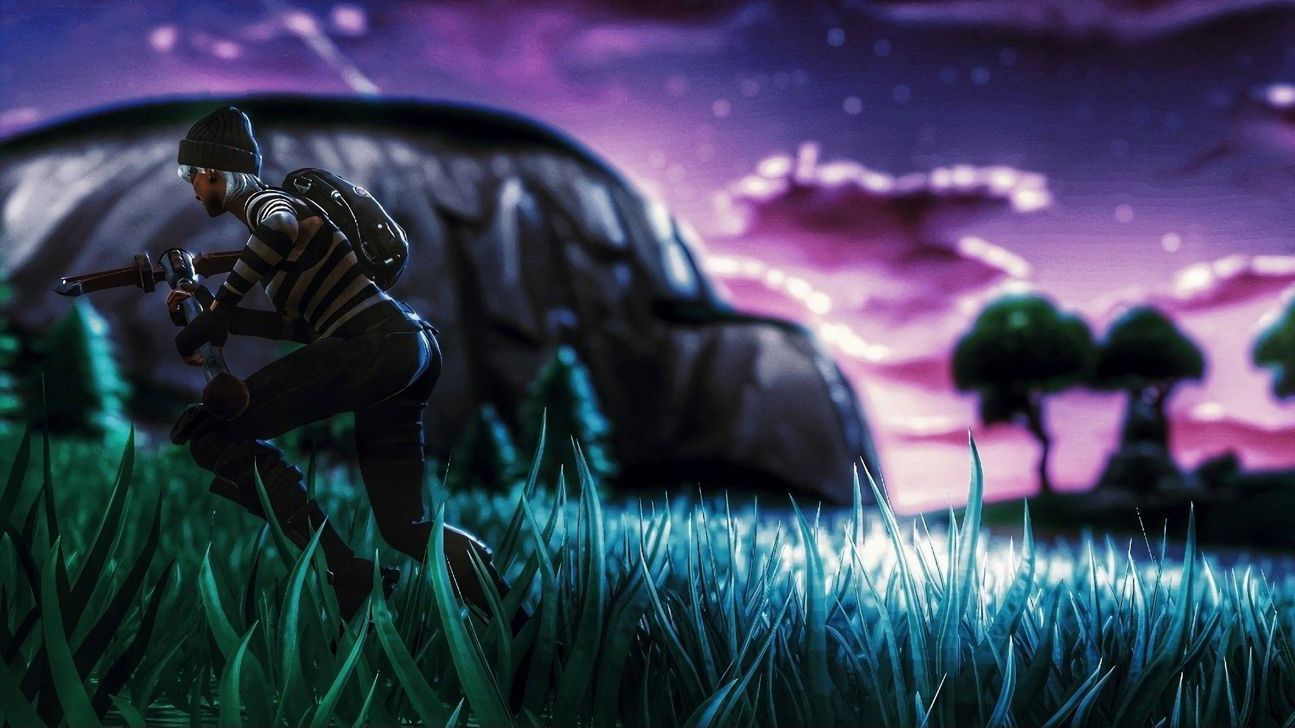 Fortnite, 2560x1440, glowing blue grass, 2K Desktop Wallpaper