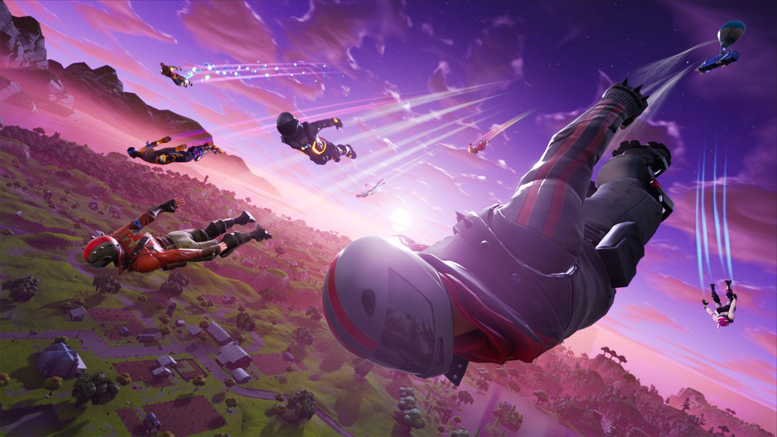 Fortnite, 2560x1440, skydiving helmets, 2K Desktop Wallpaper