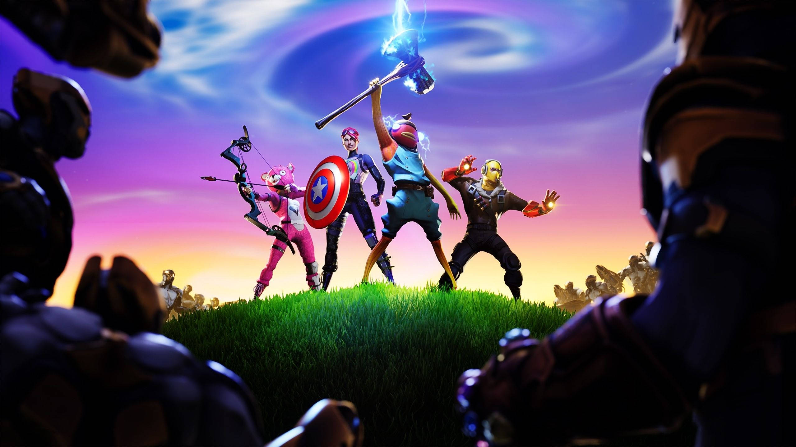 Fortnite, 2560x1440, vibrant purple sunset sky, 2K Desktop Wallpaper