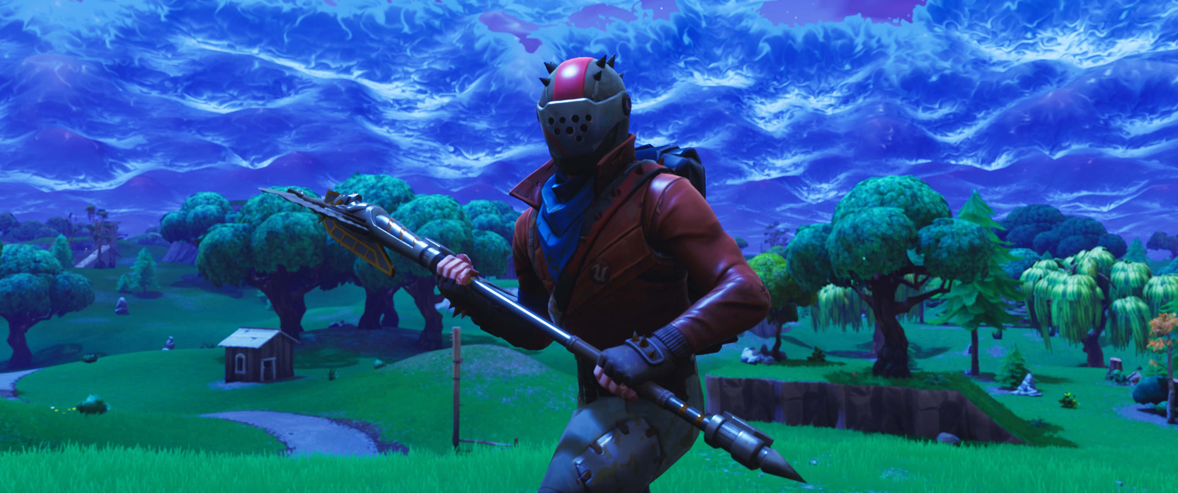 Fortnite Battle Royale, red helmet, brown jacket, 4K Desktop Wallpaper