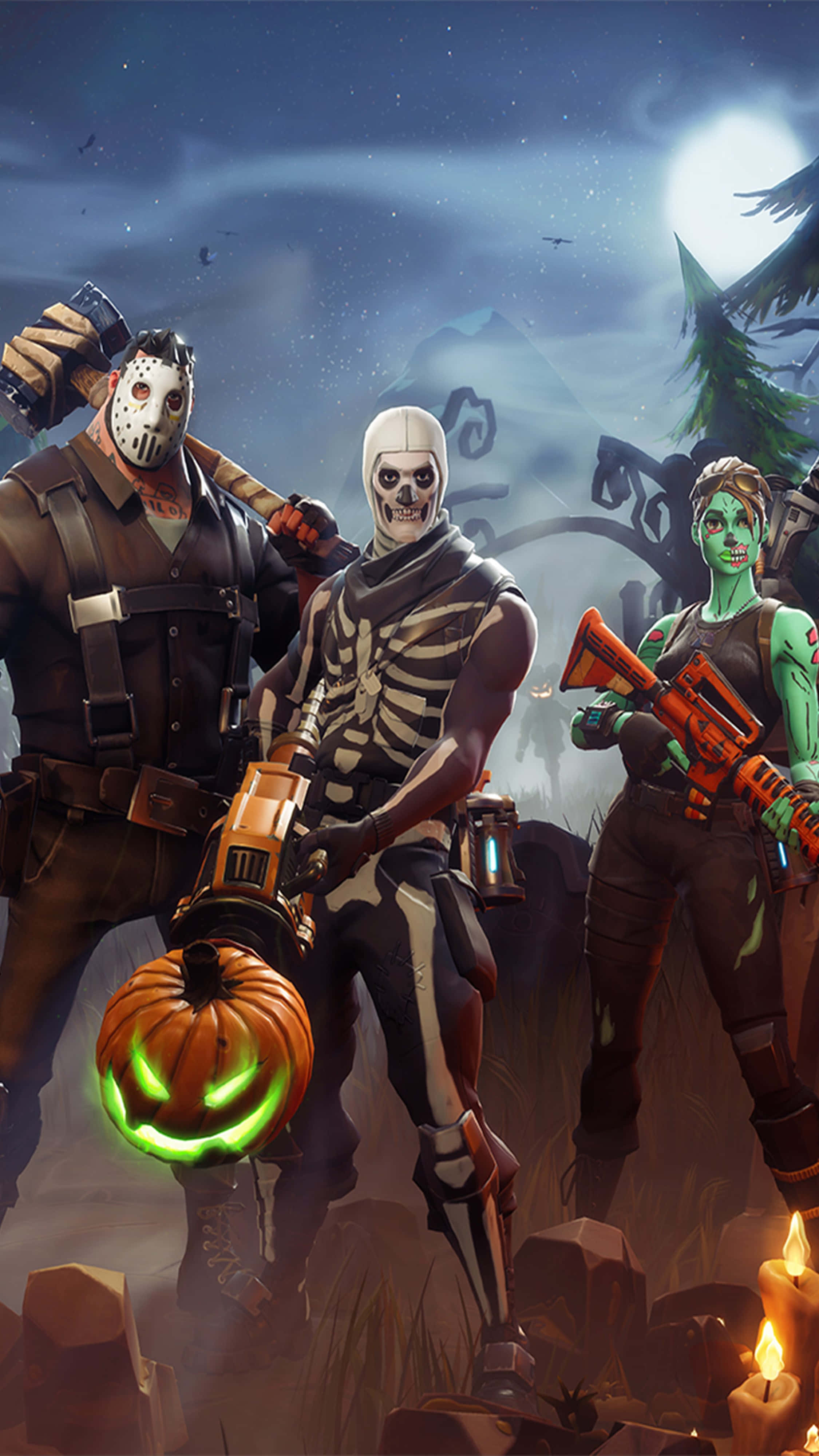 Fortnite Battle Royale, Halloween, graveyard, 4K Phone Wallpaper