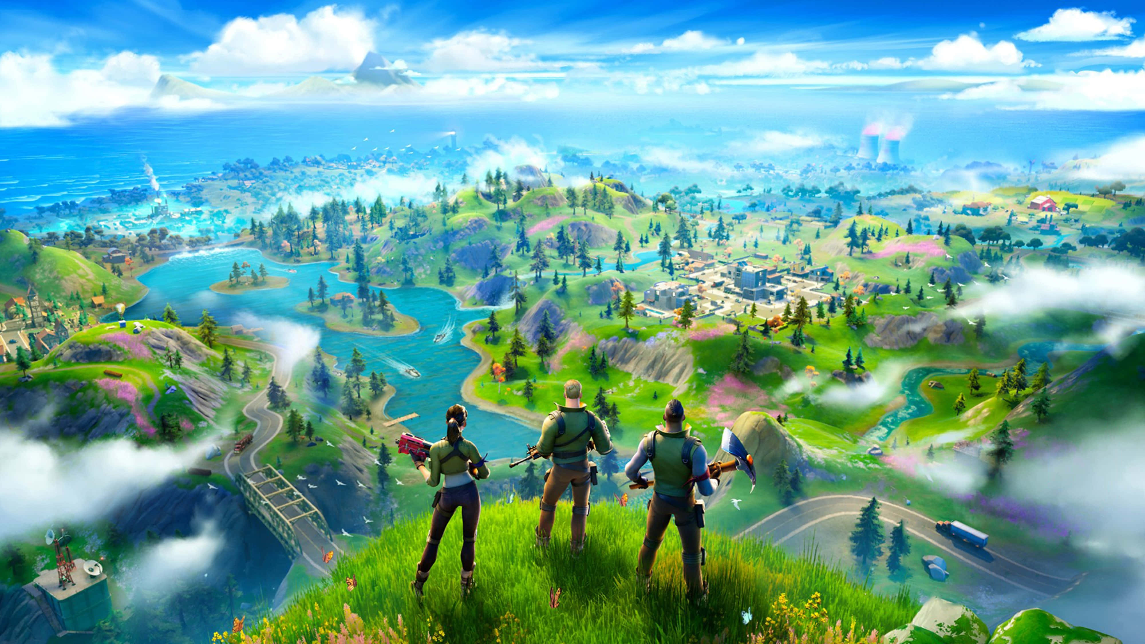 Fortnite Battle Royale, grassy cliff, vibrant island, 4K Desktop Wallpaper