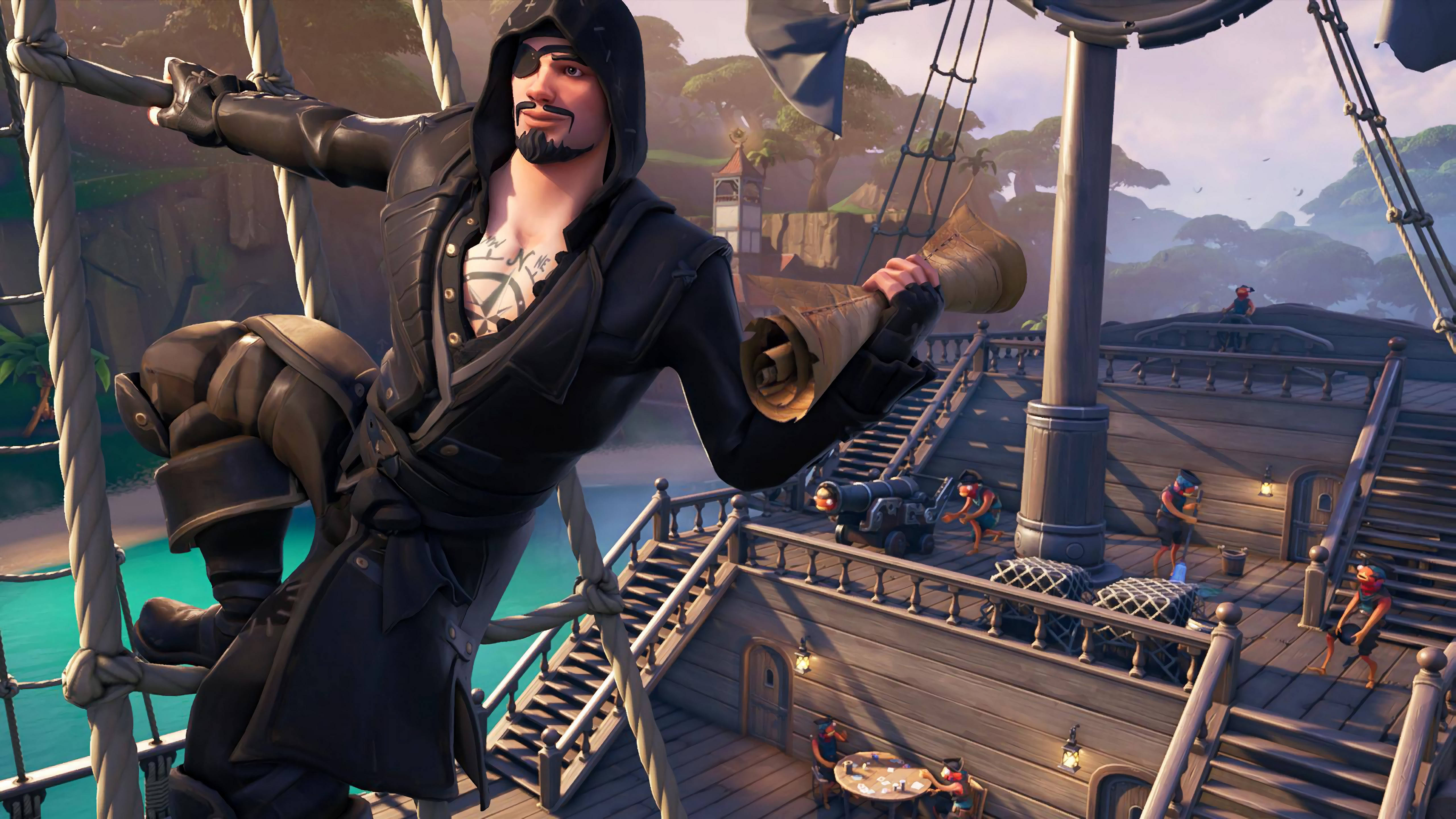 Fortnite, pirate outfit, black coat, 5K Desktop Wallpaper