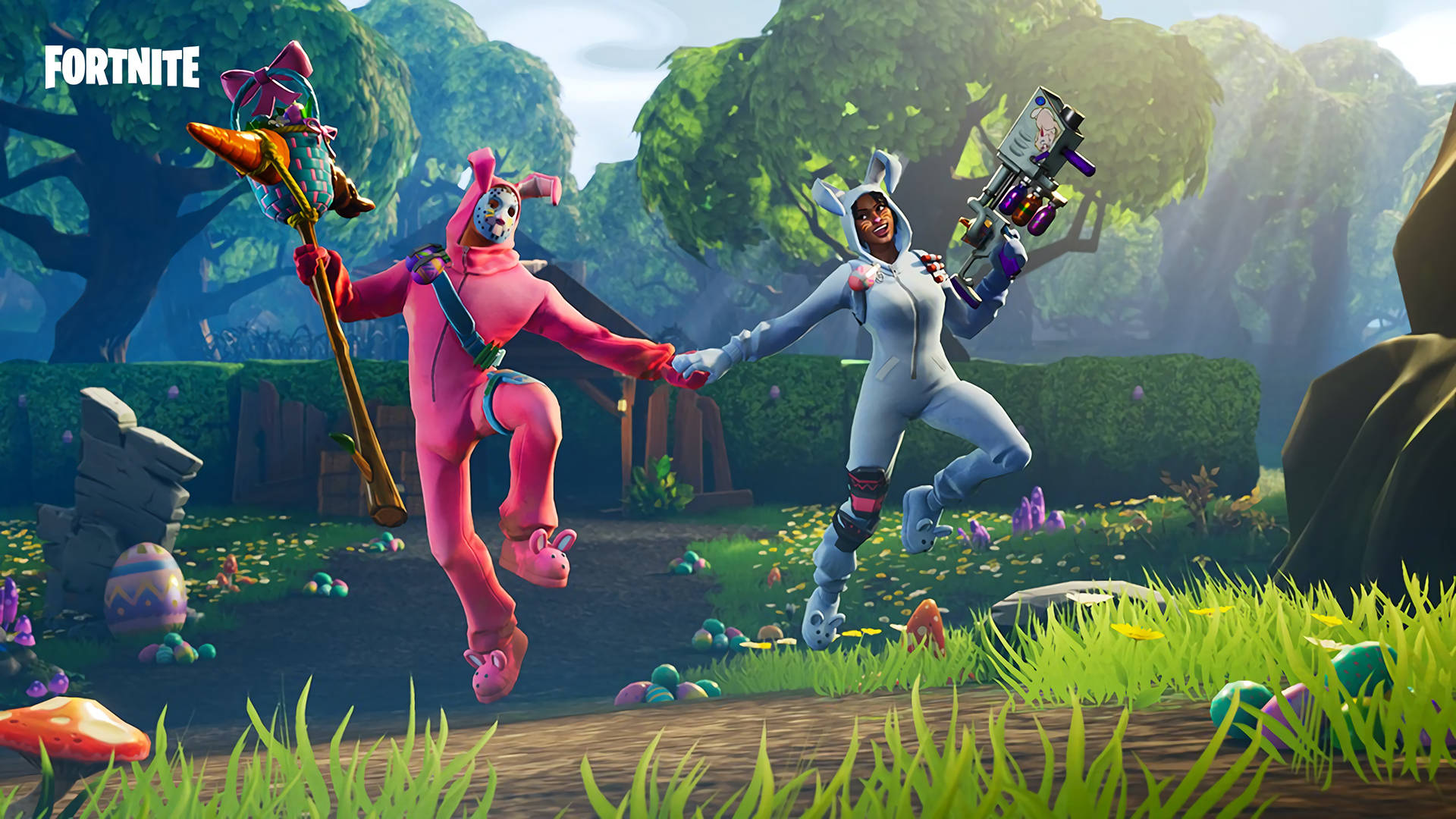 Fortnite, bunny suits, Easter-themed forest, Full HD Desktop Wallpaper